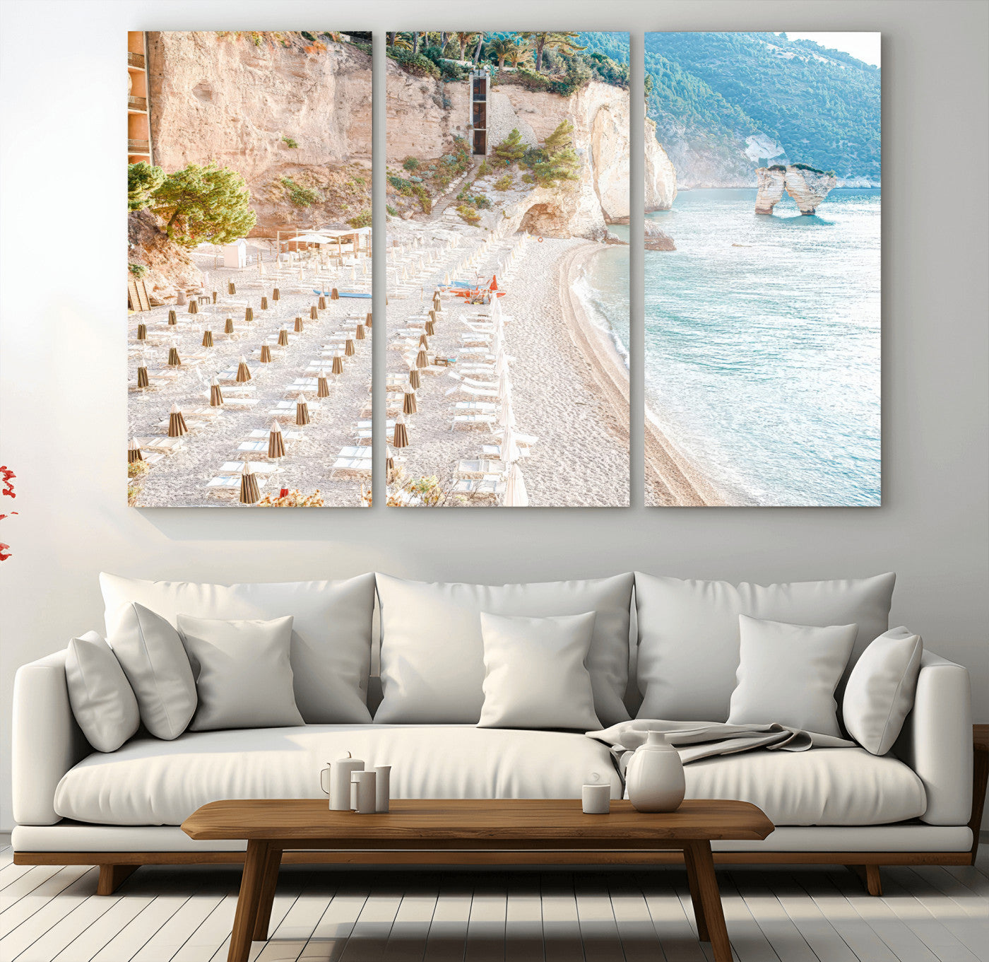 84816639-MGV-CV-36X24-Mediterranean Beach Wall Art Canvas Print, Framed Airy Coastal Art Picture Print, Summer Shore Perfect Coastal Retreat Decor