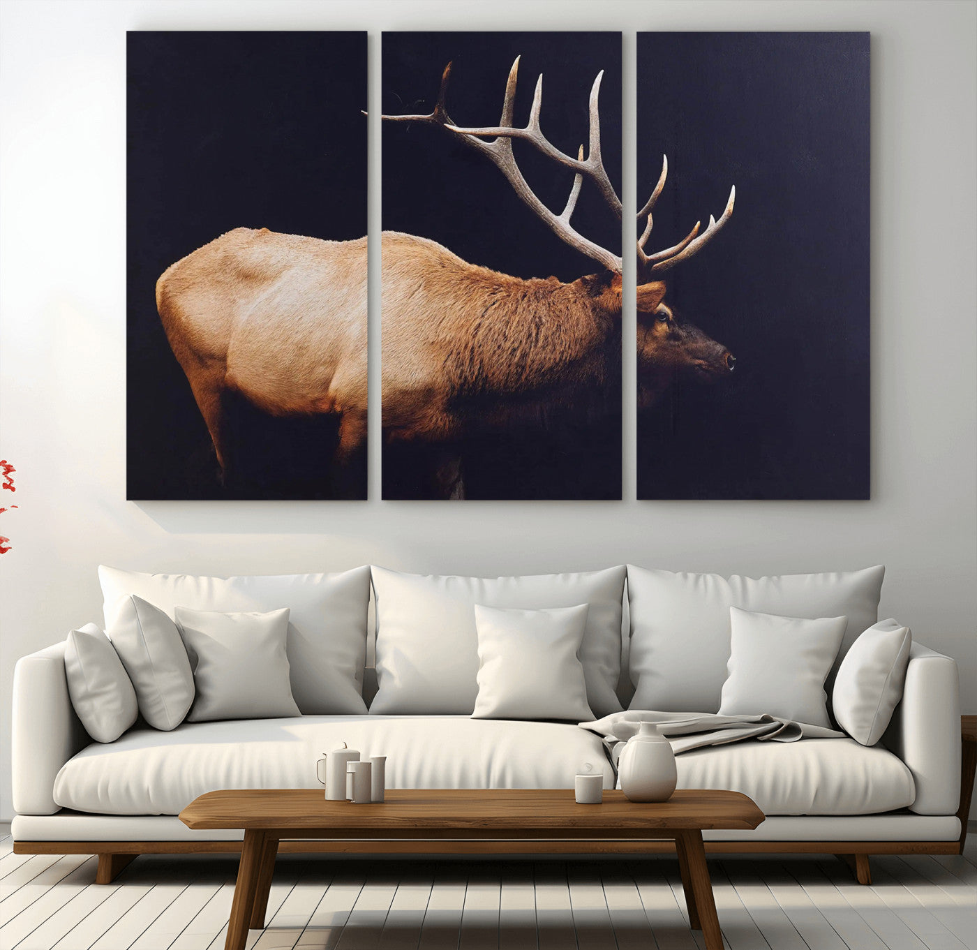 91871131-MGV-CV-36X24-Rustic Elk Art Wall Art Canvas Print, Framed Moody Wildlife Decor Art Picture Print, Western Animal Print Perfect Western Lodge