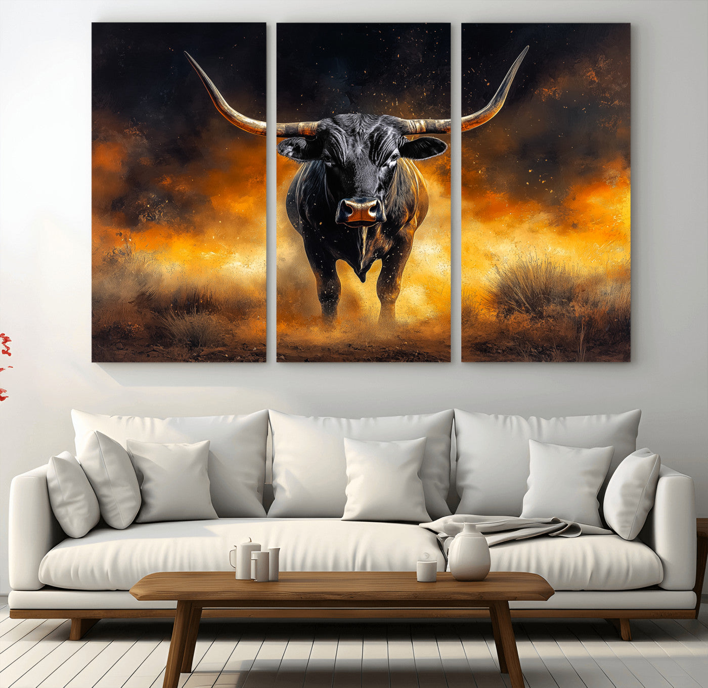 58293979-MGV-CV-36X24-Longhorn Canvas Wall Art Canvas Print, Framed Bold Bull Wall Art Art Picture Print, Western Animal Decor Perfect Western Dramatic