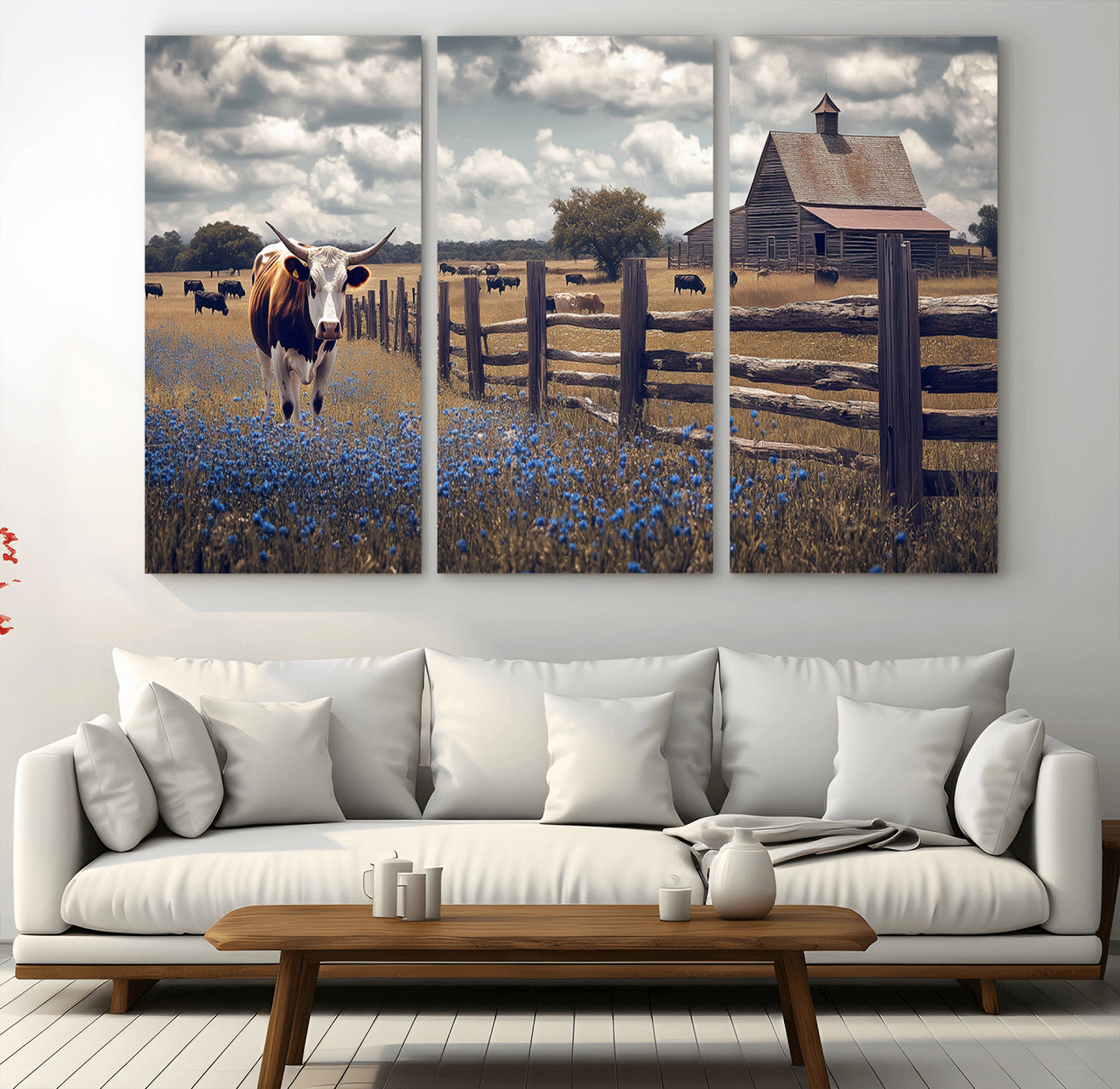 22296025-MGV-CV-36X24-Texas Longhorn Canvas Wall Art Canvas Print, Framed Rustic Barn Wall Art Art Picture Print, Farmhouse Cow Decor Perfect Rustic