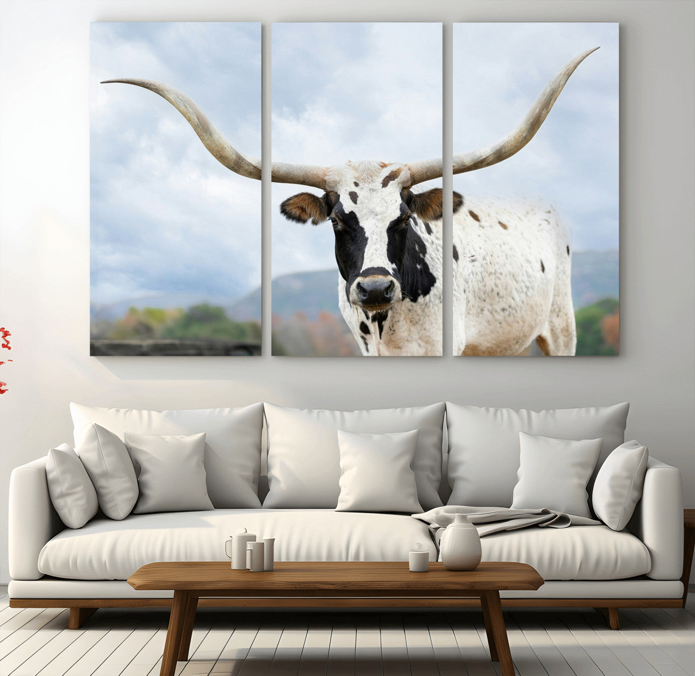 63592811-MGV-CV-36X24-Texas Longhorn Wall Art Canvas Print, Framed Western Rustic Art Picture Print, Farmhouse Decor Perfect Rustic Farmhouse Decor