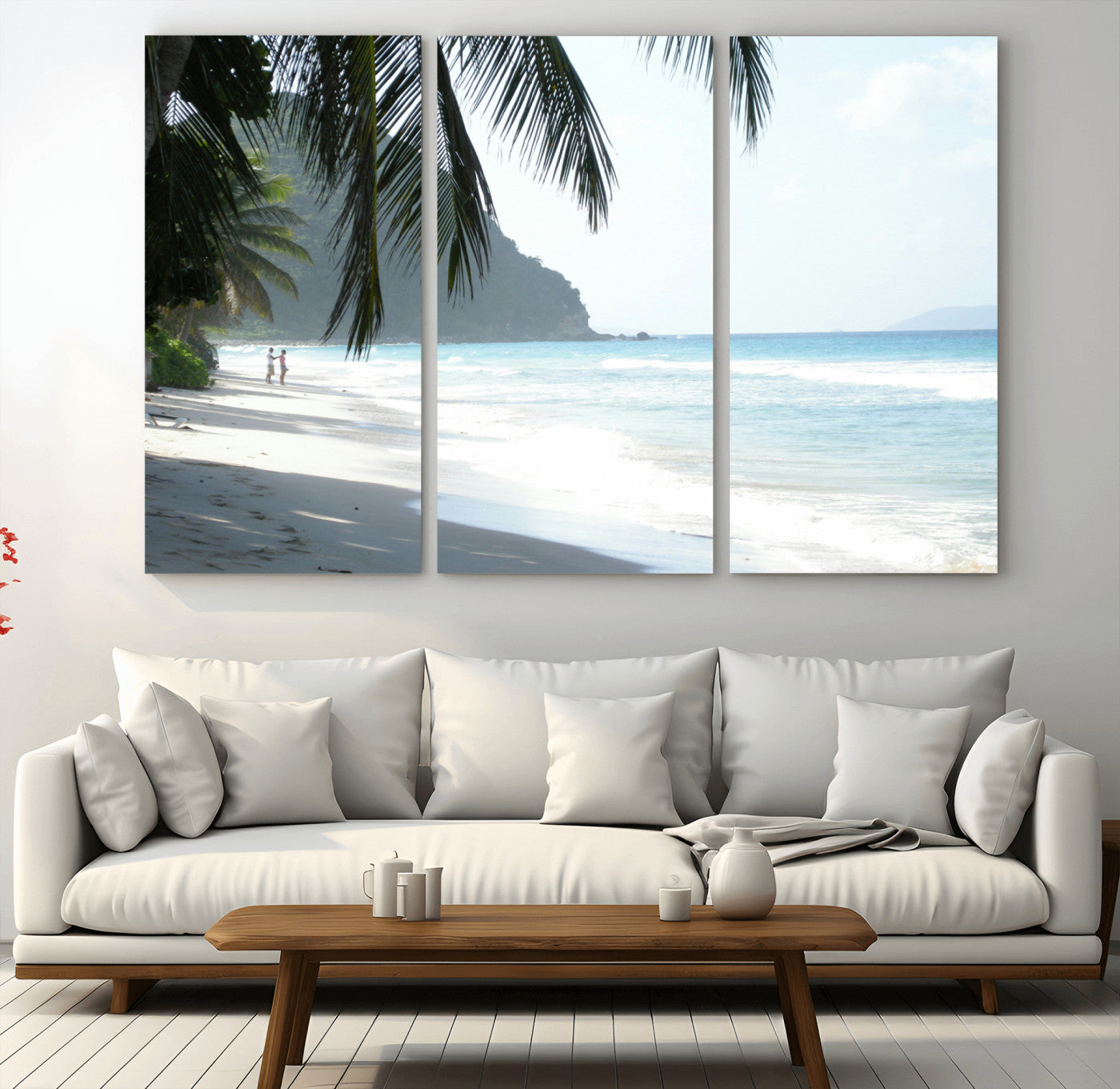 18311030-MGV-CV-36X24-Tropical Beach Wall Art Canvas Print, Framed Serene Ocean Art Picture Print, Palm Tree Shadows Perfect Tropical Coastal Decor