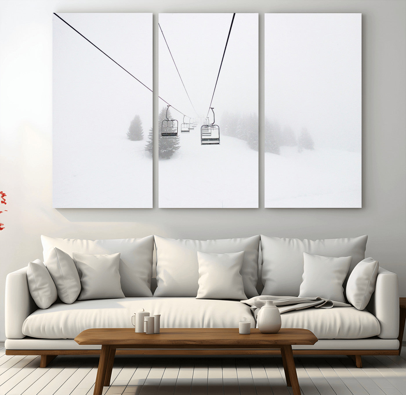 20216390-MGV-CV-36X24-Ski Lift Wall Art Canvas Print, Framed Snowy Landscape Art Picture Print, Alpine Adventure Perfect Nordic Minimalist Decor Artwork