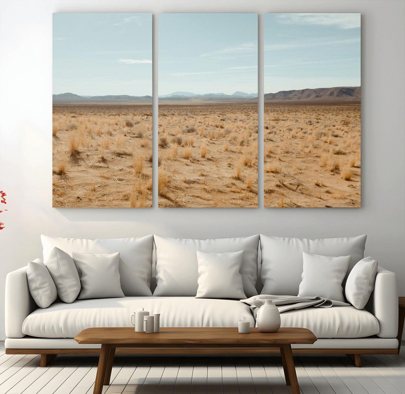55918919-MGV-CV-36X24-Desert Landscape Wall Art – Golden Grass Plains and Mountain Horizon Canvas Print, Southwest Nature Photography Decor for Living
