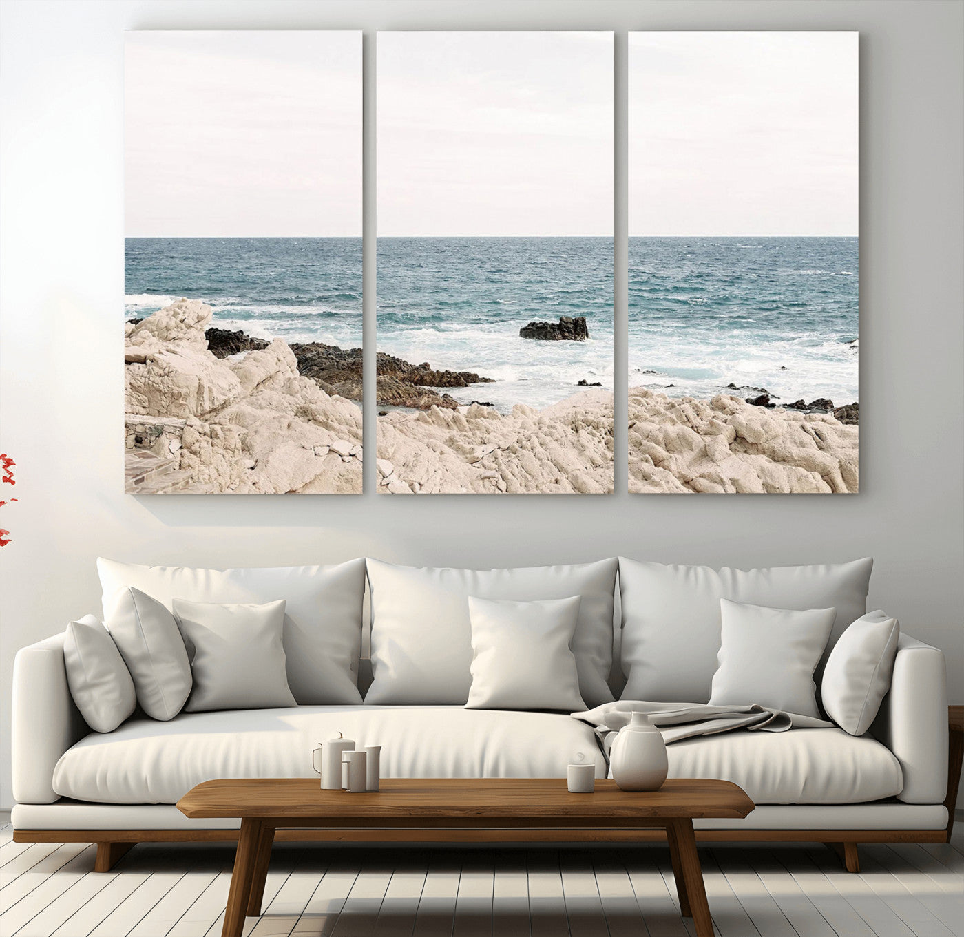 25481980-MGV-CV-36X24-Ocean Coastal Wall Art – Rocky Shoreline and Waves Canvas Print, Serene Beach Landscape Decor for Living Room, Bedroom, or Office