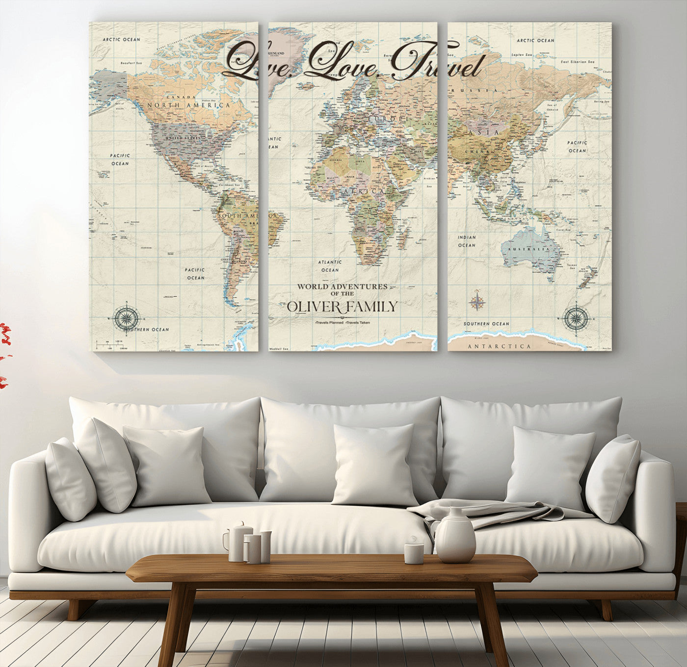 19479008-MGV-CV-36X24-Live Love Travel Wall Art – Detailed World Map Canvas Print, Adventure Decor for Living Room, Office or Bedroom, Travel Gift for