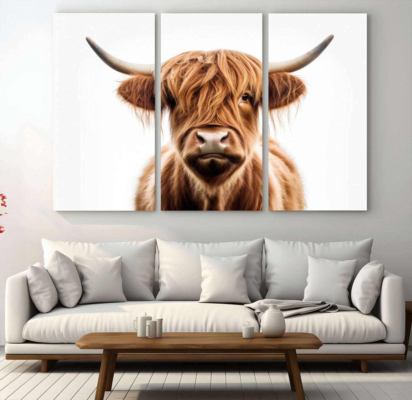 637908607-MGV-FC-93X47-3P_Black-Highland Cow Wall Art Print – Rustic Farmhouse Animal Portrait, Scottish Highland Cattle Canvas, Modern Country Wall Decor for