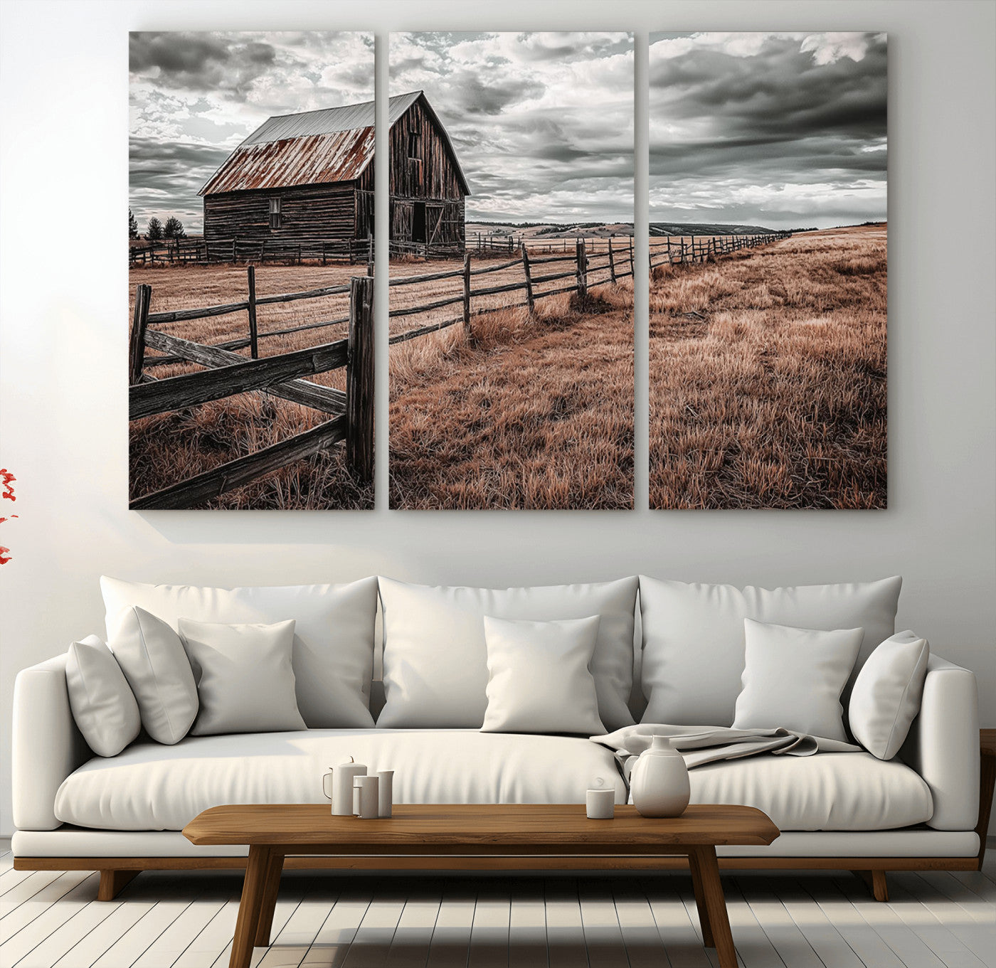 70676381-MGV-CV-36X24-Rustic Barn Wall Art – Weathered Farmhouse Canvas Print, Country Landscape Photography Decor for Bedroom, Living Room, Office,