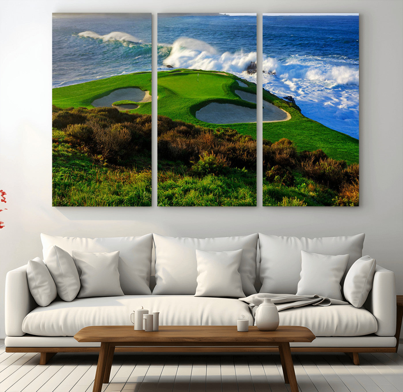 13644055-MGV-CV-36X24-Golf Wall Art – Oceanfront Green Canvas Print, Scenic Coastal Course Photography Decor for Bedroom, Living Room, Office, Sports