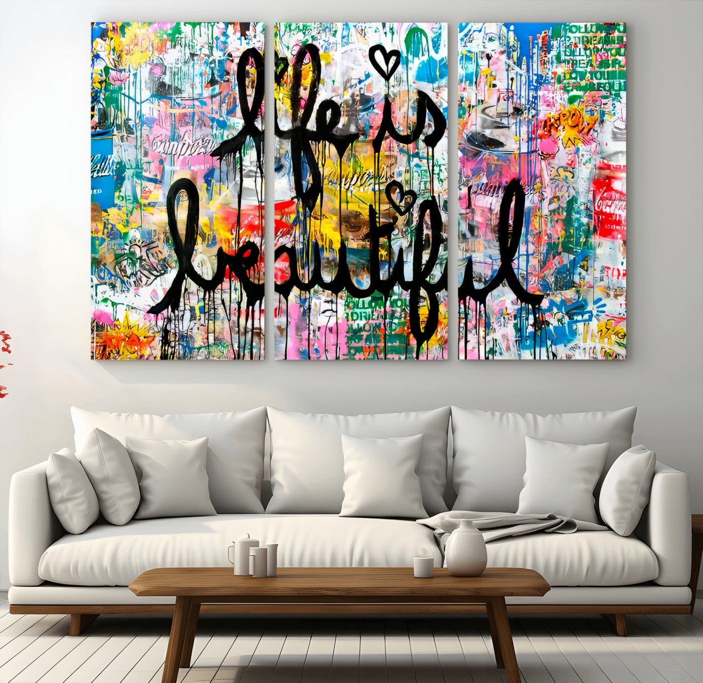 36856-MGV-CV-36X24-Life Is Beautiful Wall Art – Colorful Graffiti Canvas Print, Modern Street Style Artwork, Inspirational Decor for Living Room,