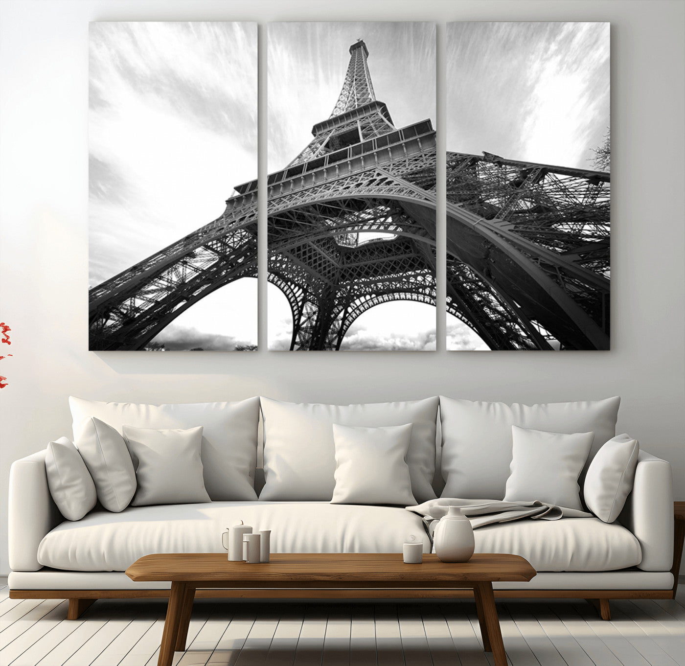 40006-MGV-CV-36X24-Eiffel Tower Wall Art – Black and White Architectural Photo Print, Paris Inspired Decor for Bedroom, Office, Studio or Modern