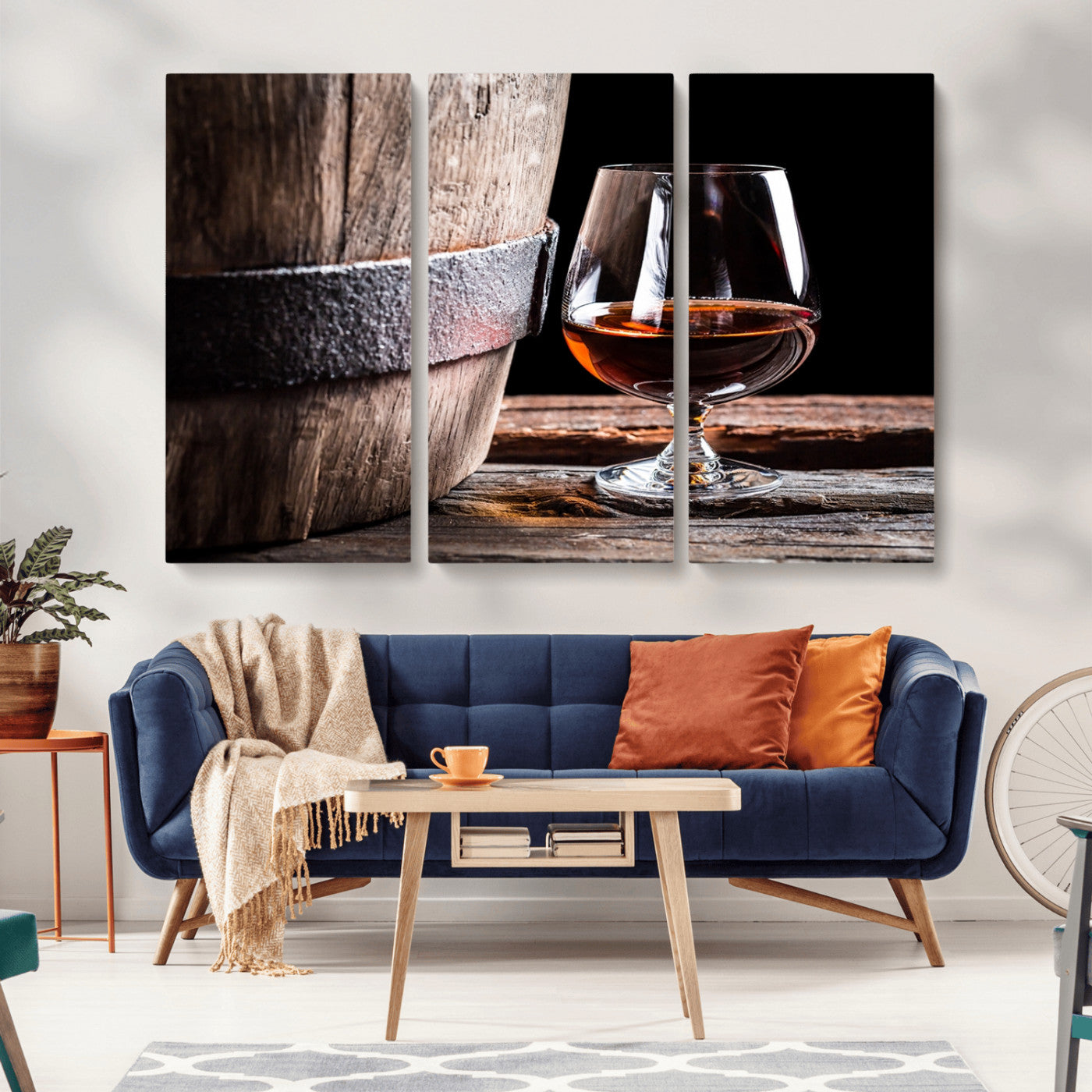 50839-MGV-CV-36X24-Barrel & Brandy Wall Art – Rustic Whiskey Barrel and Brandy Glass Canvas Print, Elegant Home Bar or Lounge Decor for Office, Man