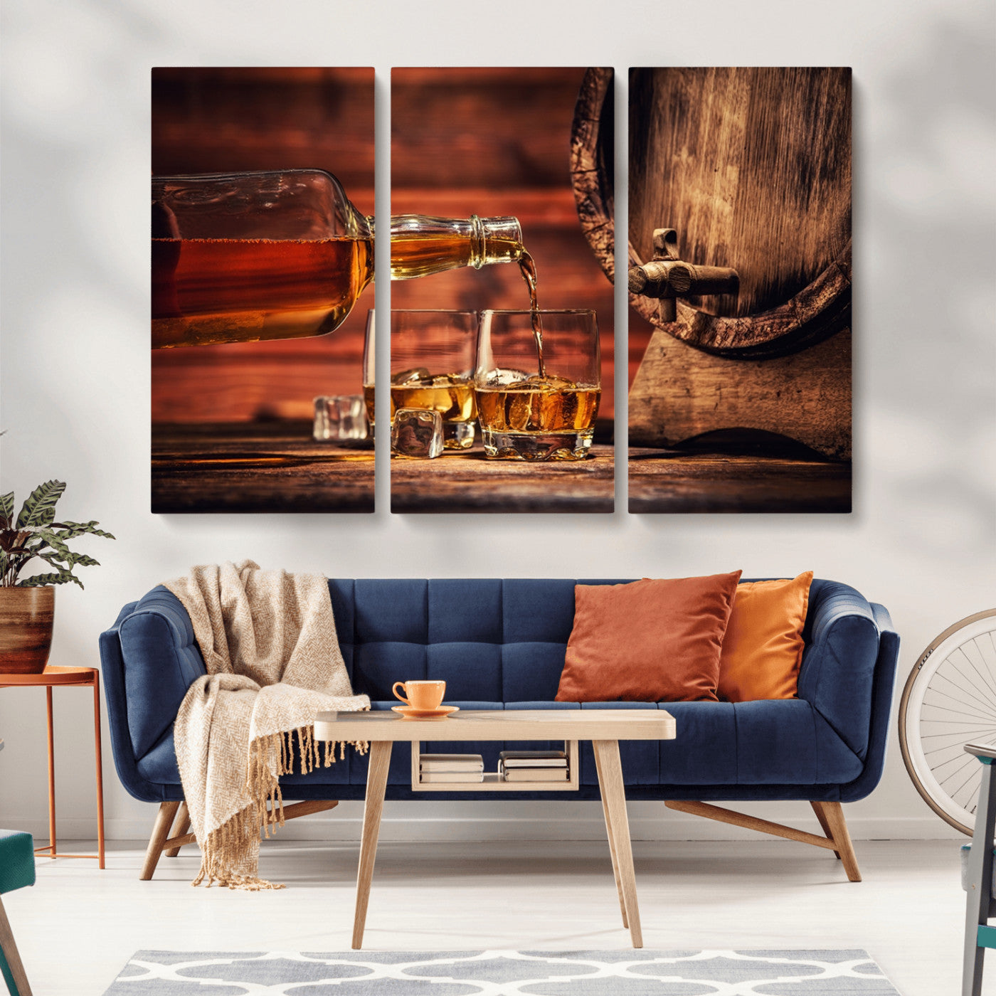 52458-MGV-CV-36X24-Whiskey Pour Wall Art – Elegant Whiskey Bottle Pouring into Glasses Canvas Print, Refined Bar or Lounge Decor for Home, Office, or