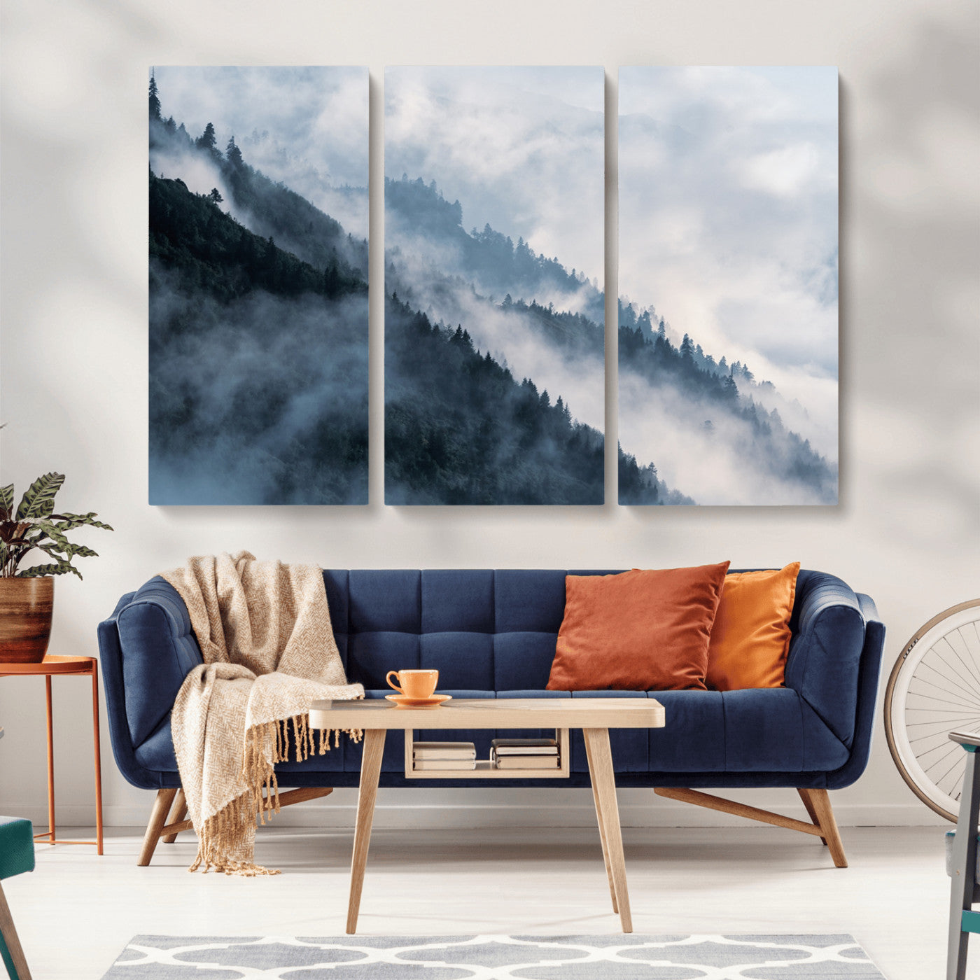 85737-MGV-CV-36X24-Misty Mountain Wall Art – Atmospheric Pine Forest Canvas Print with Fog and Mist, Calm Nature Decor for Living Room, Bedroom,