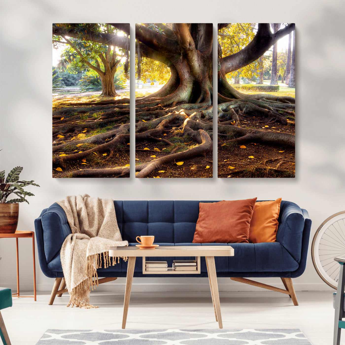53335-MGV-CV-36X24-Majestic Tree with Sprawling Roots Wall Art – Serene Sunlit Park Scene, Nature Canvas Print, Perfect for Living Room, Office or