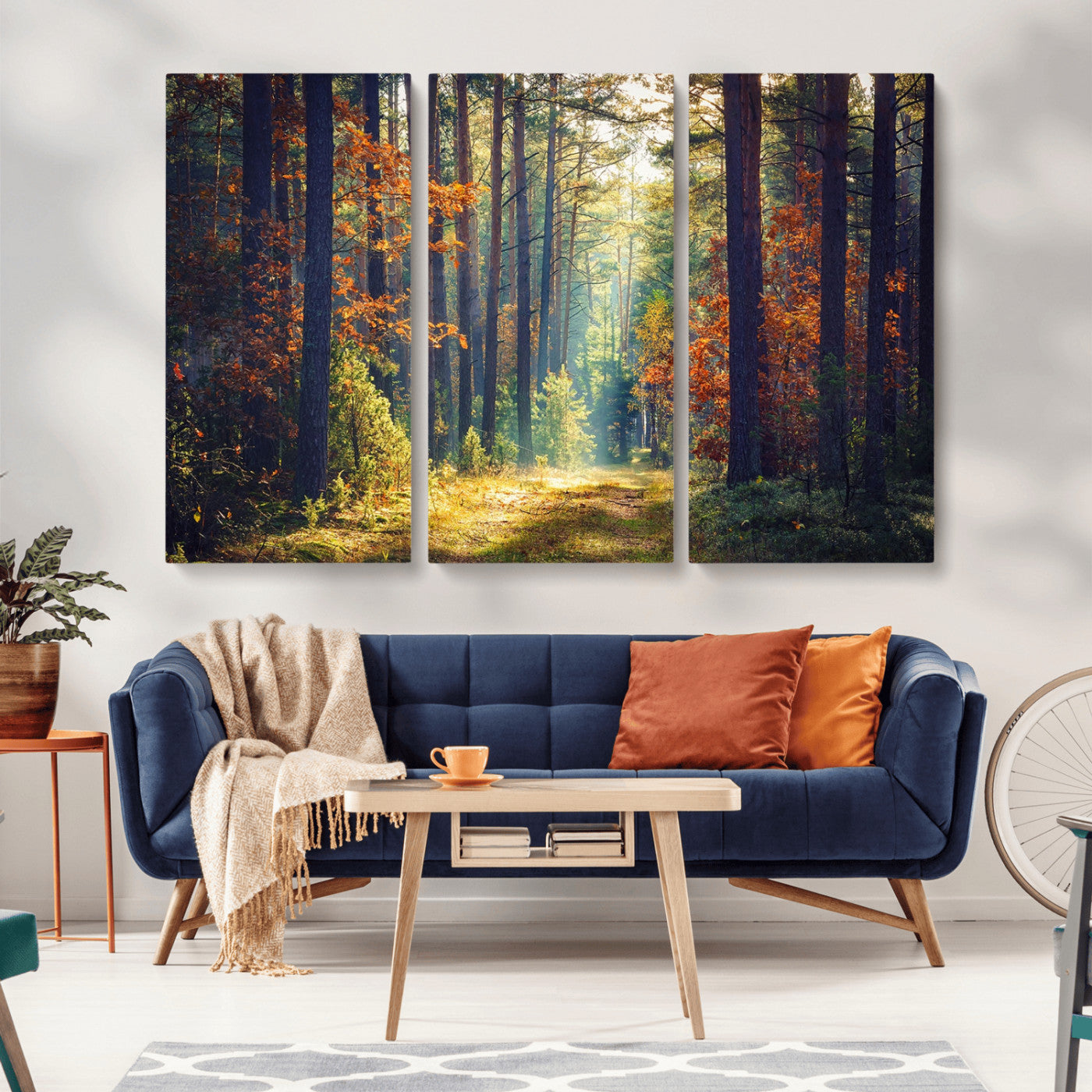 86249-MGV-CV-36X24-Sunlit Autumn Forest Path Wall Art – Peaceful Nature Scene with Fall Foliage, Calming Woods Decor for Home or Office