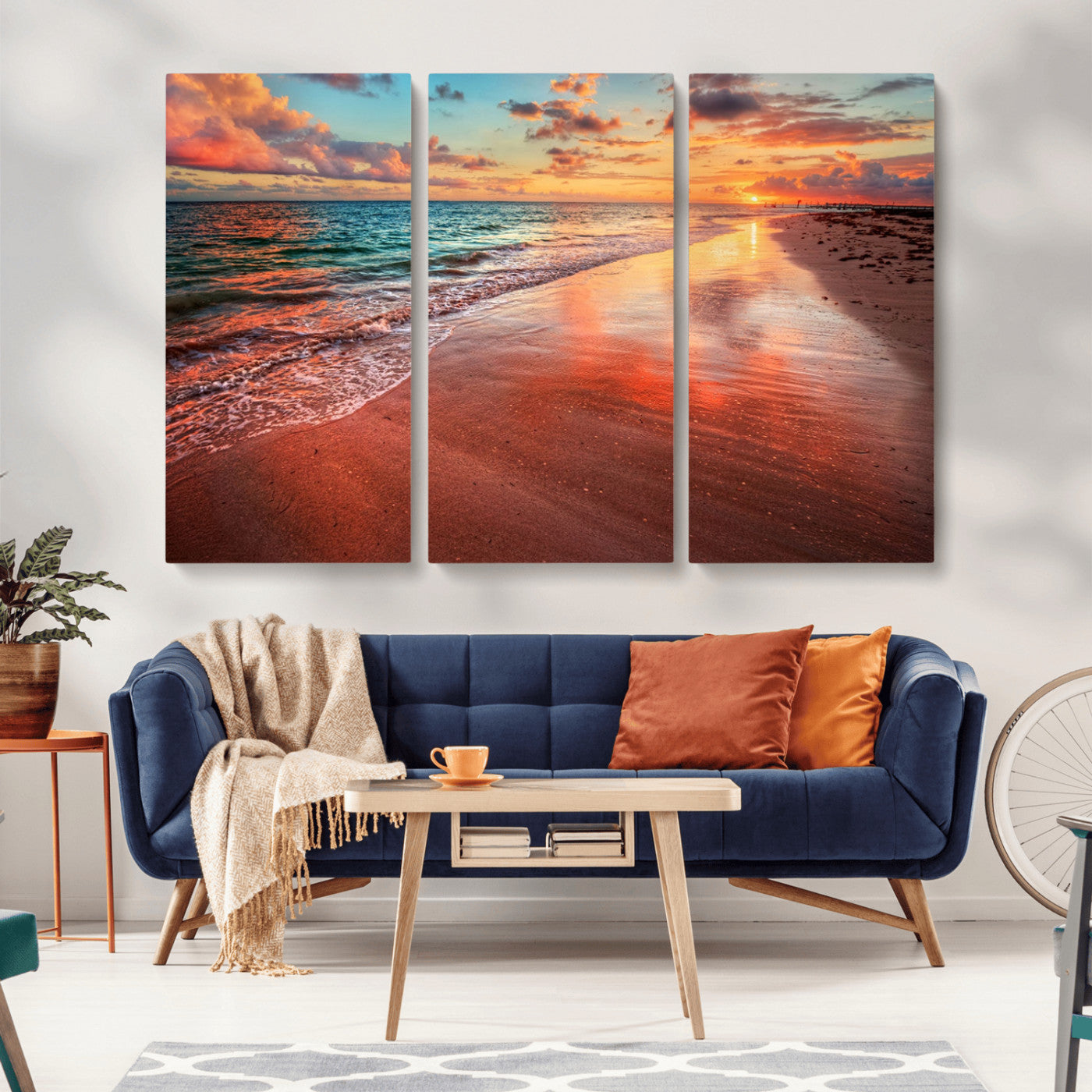 77723-MGV-CV-36X24-Sunset Beach Wall Art – Vibrant Ocean Waves and Golden Horizon Canvas Print, Coastal Seascape Photography Home Decor