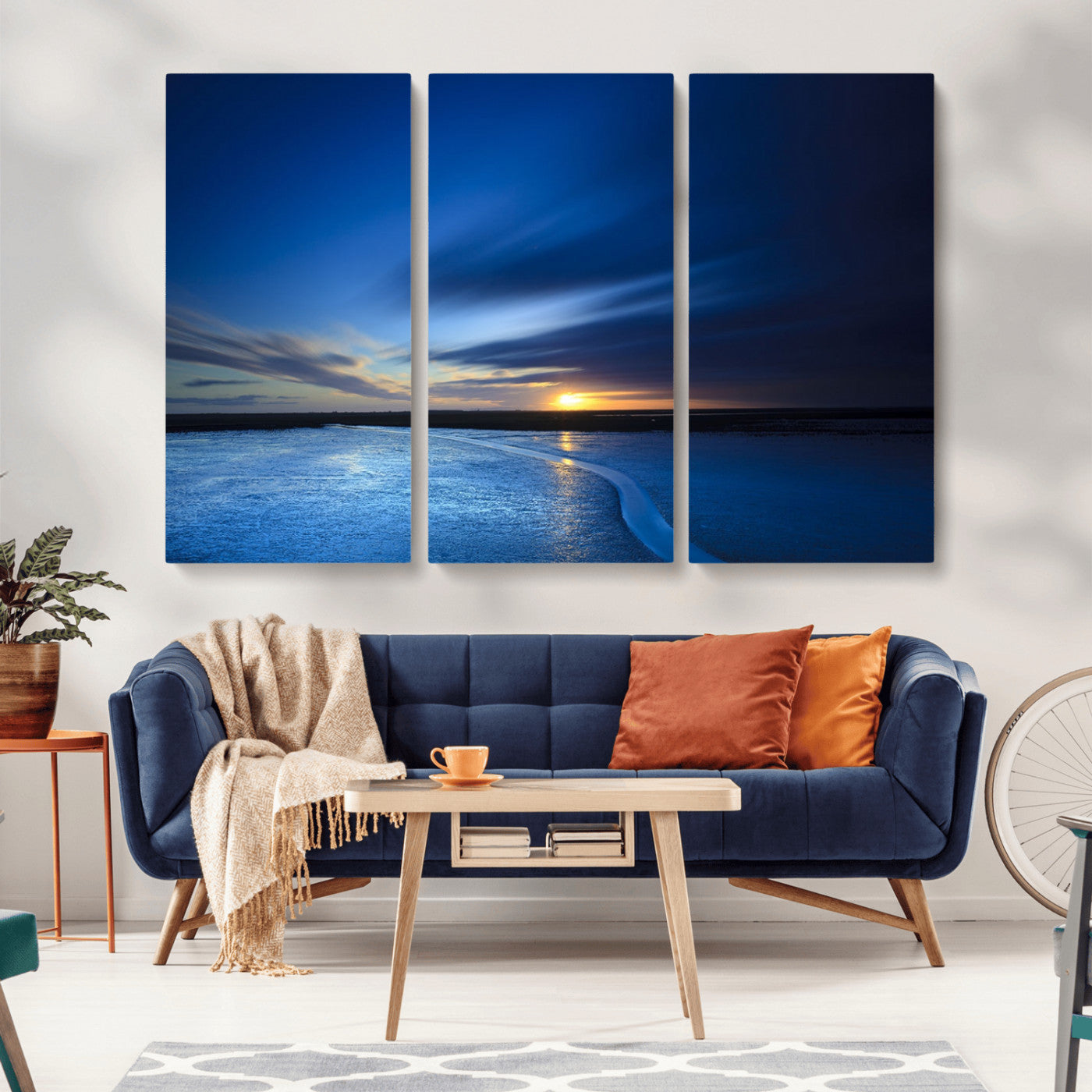 65405-MGV-CV-36X24-Blue Sunrise Seascape Wall Art – Tranquil Ocean Horizon Canvas Print with Golden Sunlight and Deep Sky, Coastal Landscape Decor