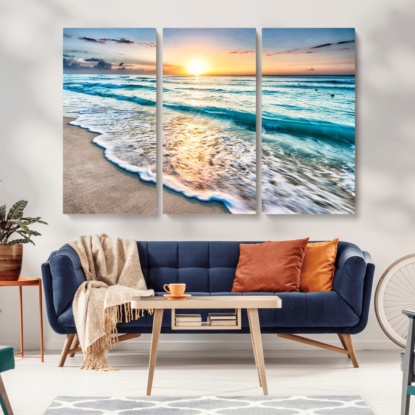 27815-MGV-CV-36X24-Ocean Sunrise Beach Wall Art – Serene Coastal Canvas Print with Waves and Golden Morning Light, Relaxing Seascape Decor for