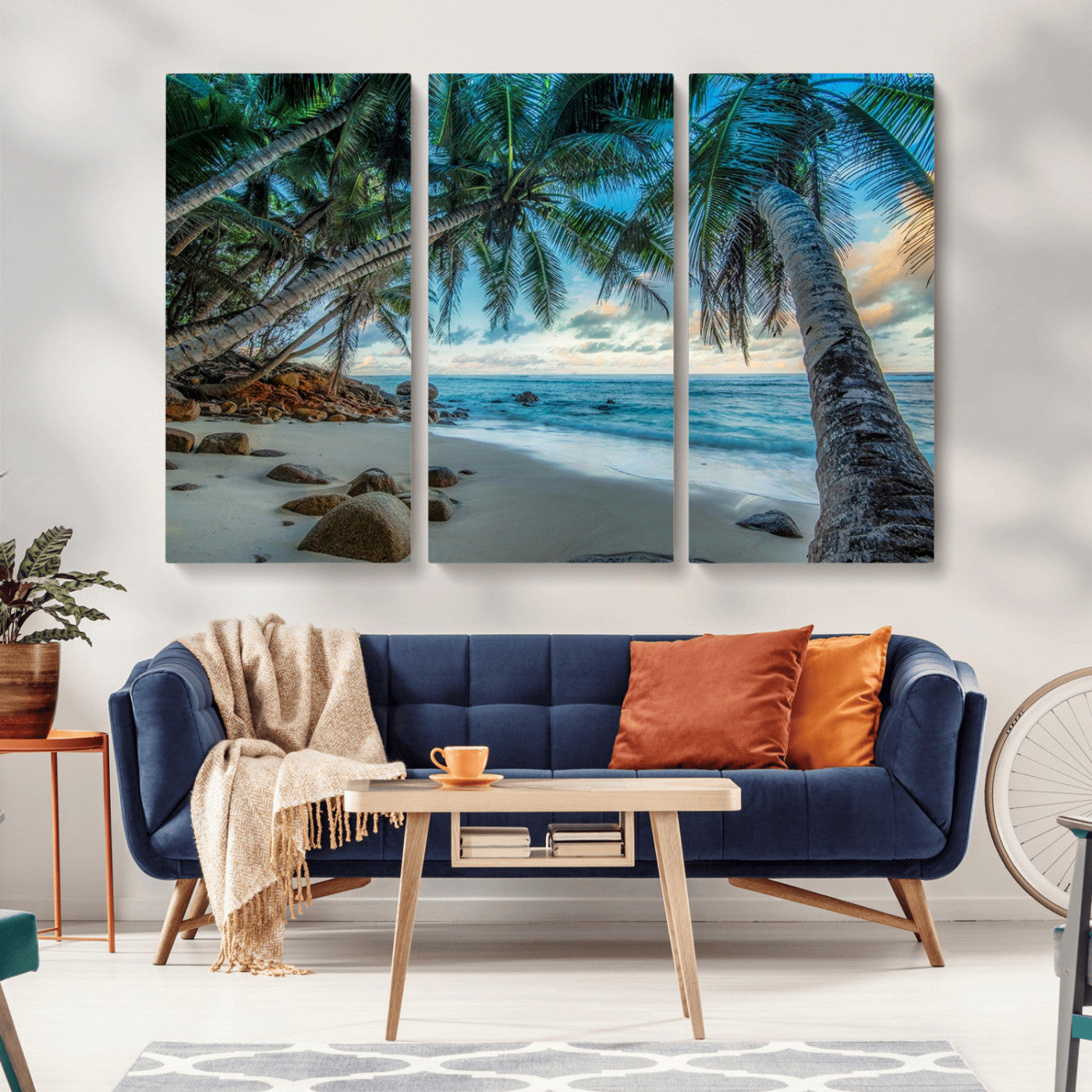 39679-MGV-CV-36X24-Tropical Palm Beach Wall Art – Serene Ocean Canvas Print with Palm Trees and Rocks, Coastal Paradise Decor for Living Room or