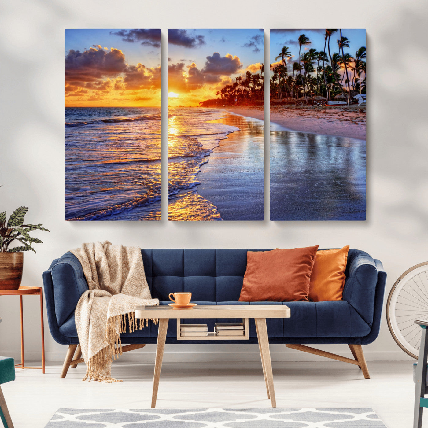 19917-MGV-CV-36X24-Tropical Sunset Beach Wall Art – Panoramic Palm Trees and Ocean Canvas Print, Vibrant Coastal Decor for Living Room, Office or Man