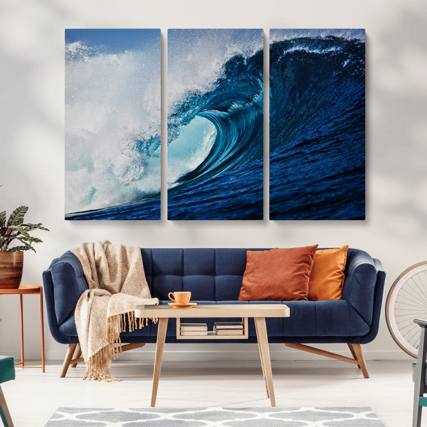 89502-MGV-CV-36X24-Powerful Ocean Wave Wall Art – Panoramic Blue Sea Wave Canvas Print, Coastal Surf Photography Artwork for Living Room, Bedroom, or