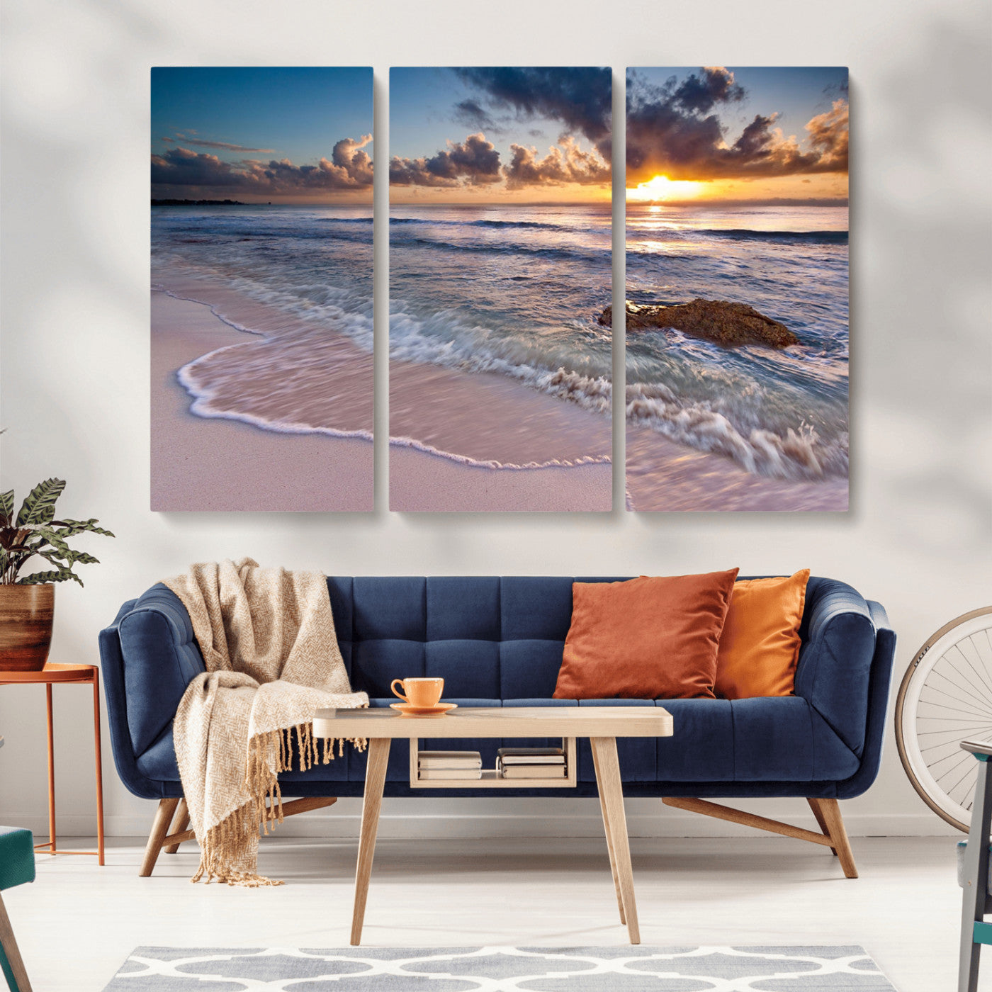 94906-MGV-CV-36X24-Sunrise Beach Wall Art – Panoramic Ocean Waves Canvas Print, Coastal Sunset Seascape Artwork for Living Room, Bedroom, or Office