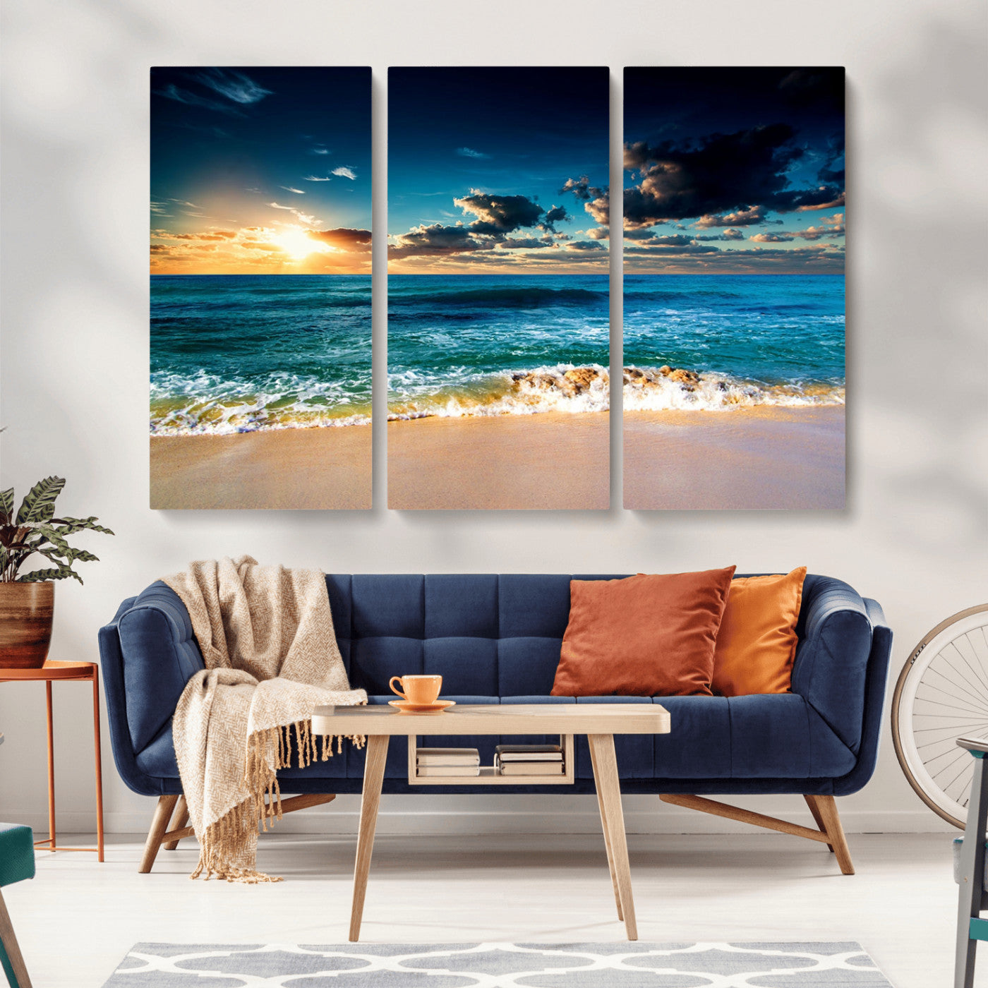 88985-MGV-CV-36X24-Ocean Sunset Wall Art – Tranquil Beach Waves Canvas Print, Coastal Seascape Decor for Living Room or Office
