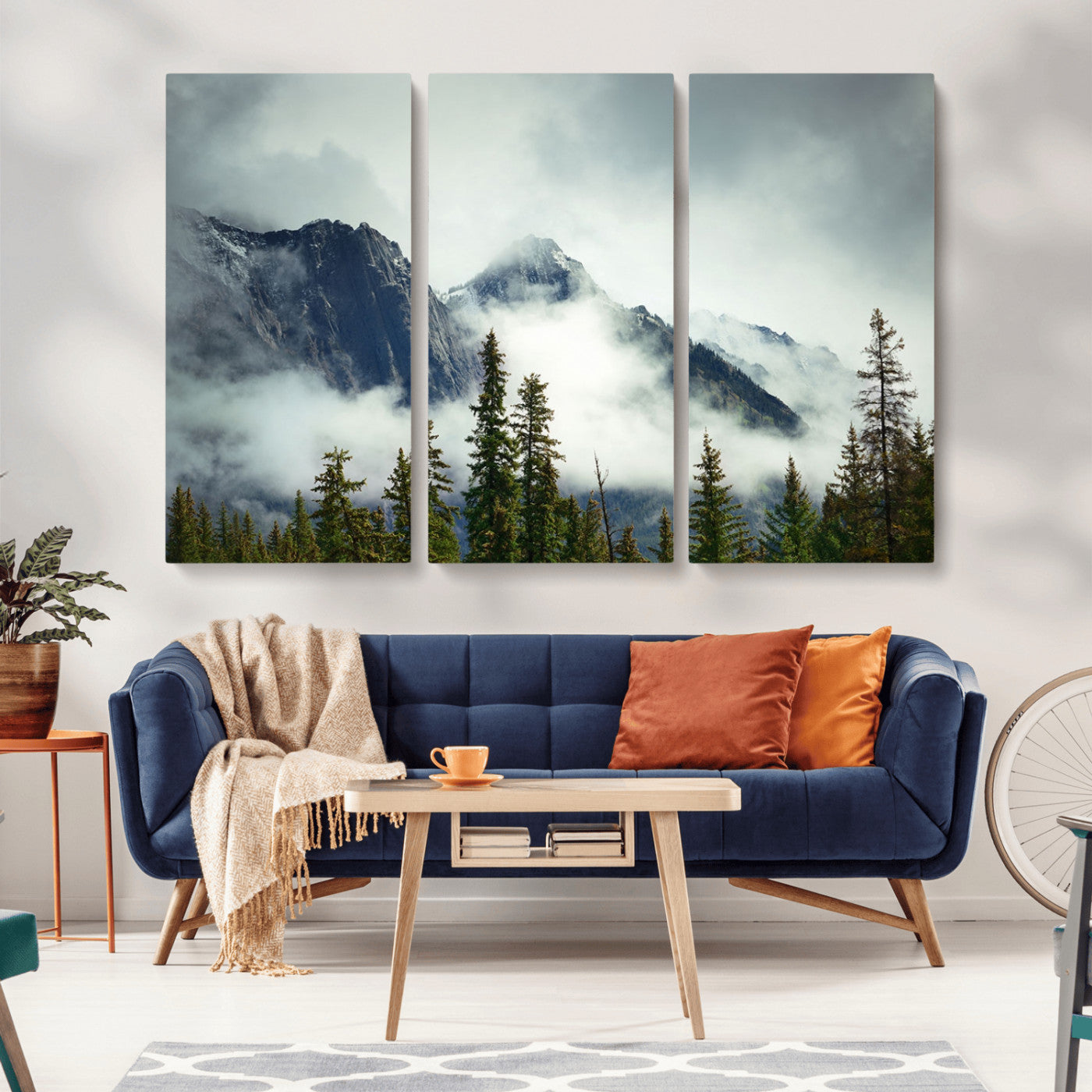 93219-MGV-CV-36X24-Misty Mountain Wall Art – Foggy Pines and Rocky Peaks Canvas Print, Nature Landscape Decor for Living Room, Office or Bedroom