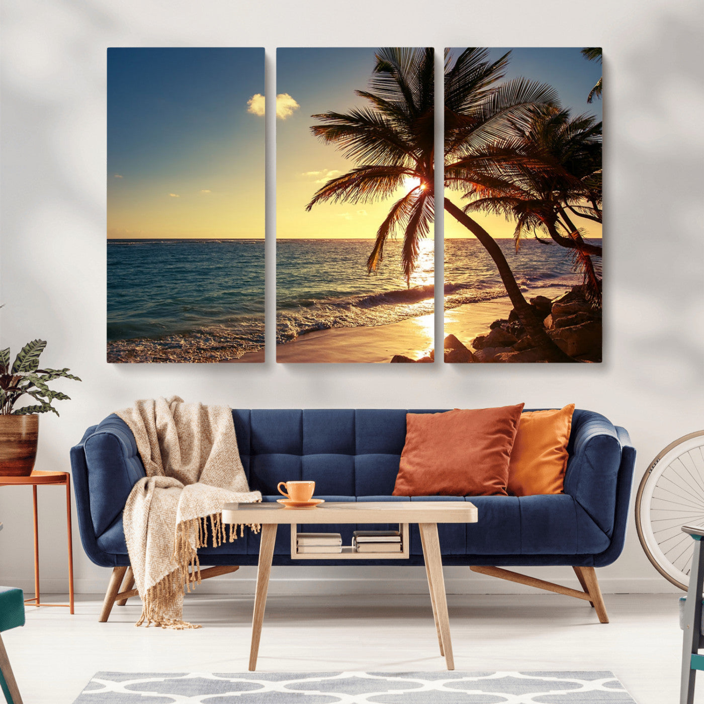 82710-MGV-CV-36X24-Palm Tree Sunset Beach Wall Art – Tropical Ocean Canvas Print, Coastal Paradise Seascape Decor for Living Room or Office Wall