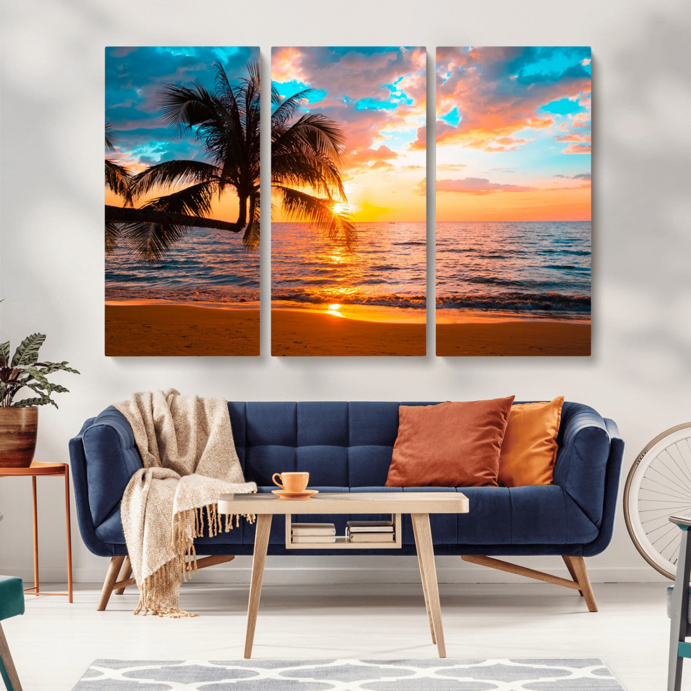 34674-MGV-CV-36X24-Tropical Sunset Beach Wall Art – Palm Tree Ocean Canvas Print, Coastal Seascape Decor for Living Room or Office Wall