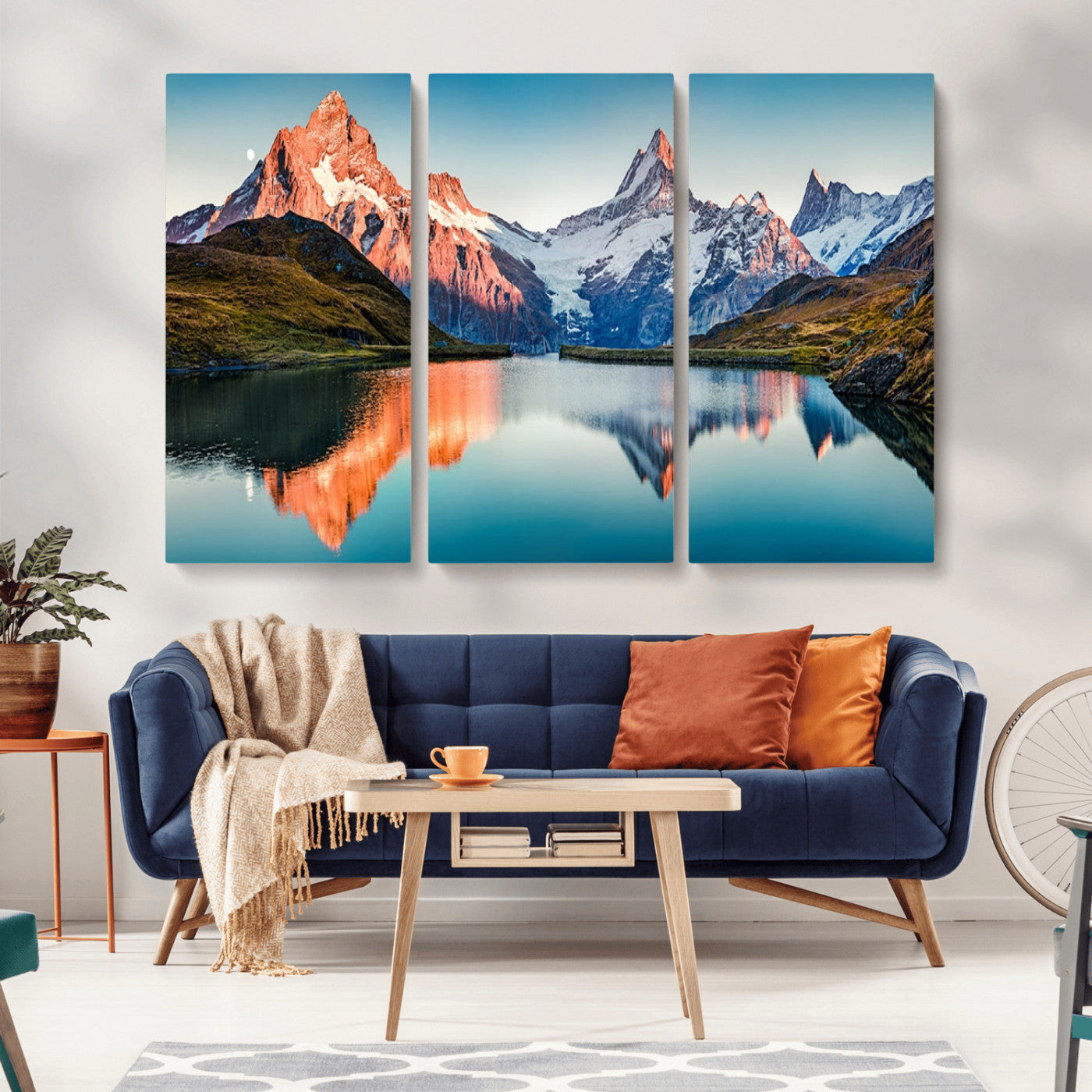 88453-MGV-CV-36X24-Mountain Lake Wall Art – Snow-Capped Peaks Reflected in Alpine Water Canvas Print, Nature Landscape Wall Decor for Living Room or