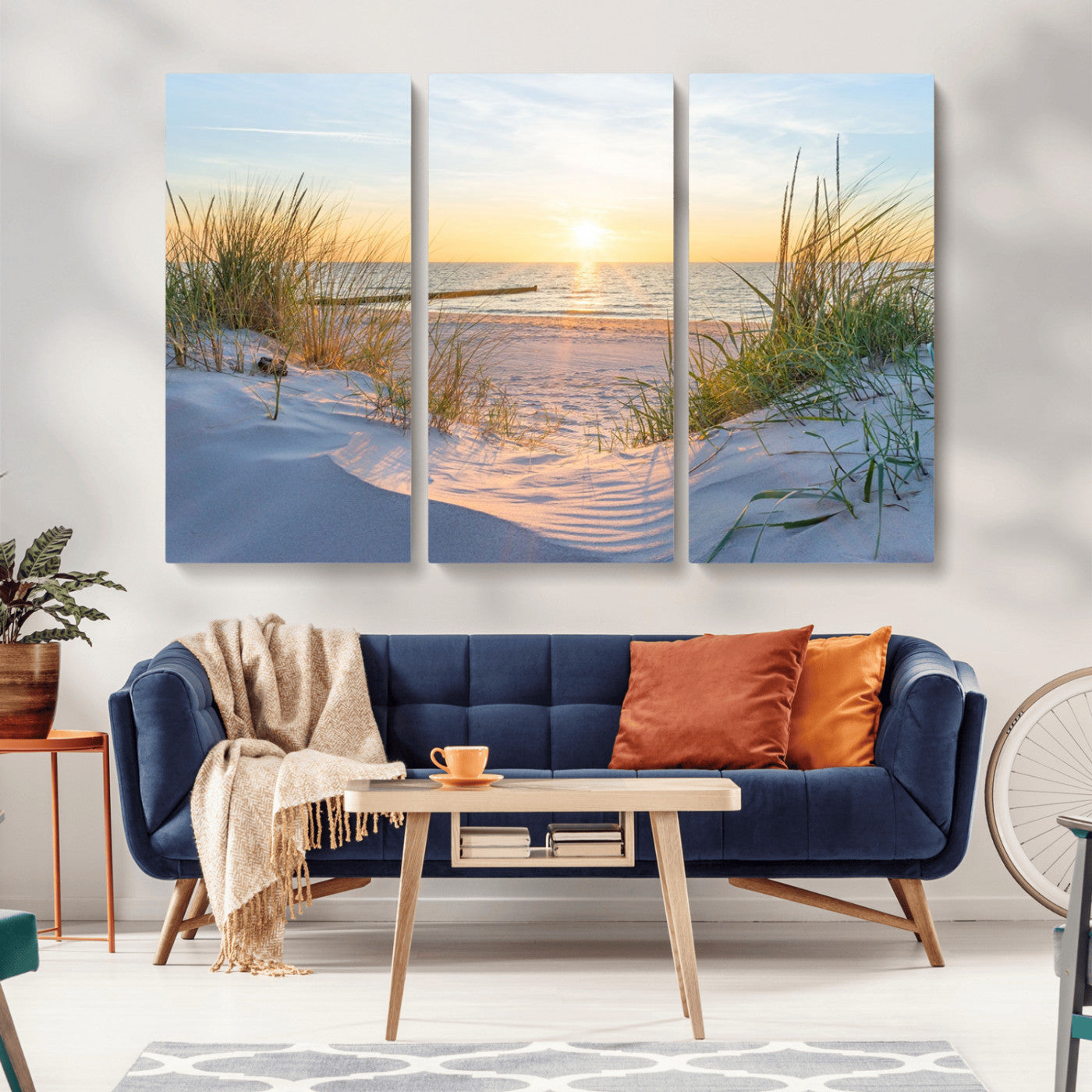 48907-MGV-CV-36X24-Beach Sunset Wall Art – Coastal Sand Dunes and Ocean View Canvas Print, Serene Seaside Landscape Painting for Living Room, Bedroom