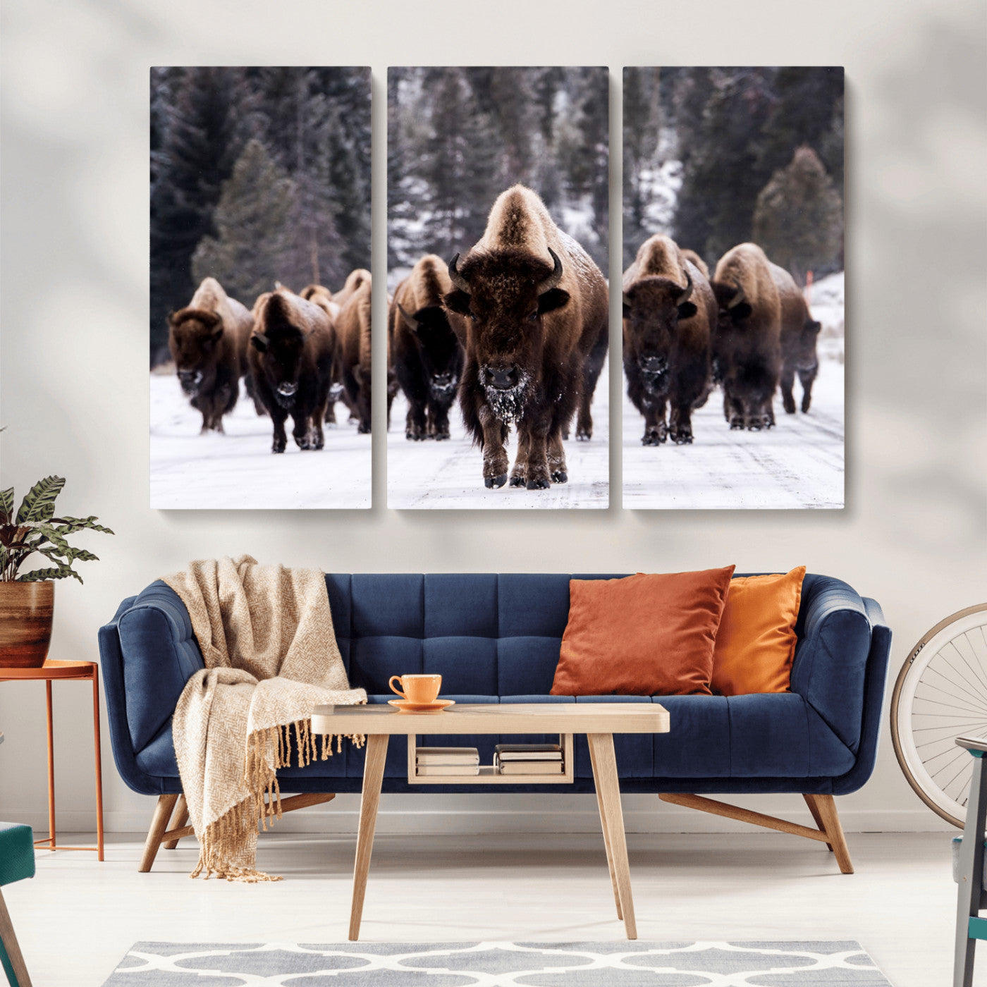66871-MGV-CV-36X24-Bison Herd Wall Art – Wildlife Buffalo Canvas Print, Rustic Western Nature Photography Decor for Living Room, Office, Cabin, or