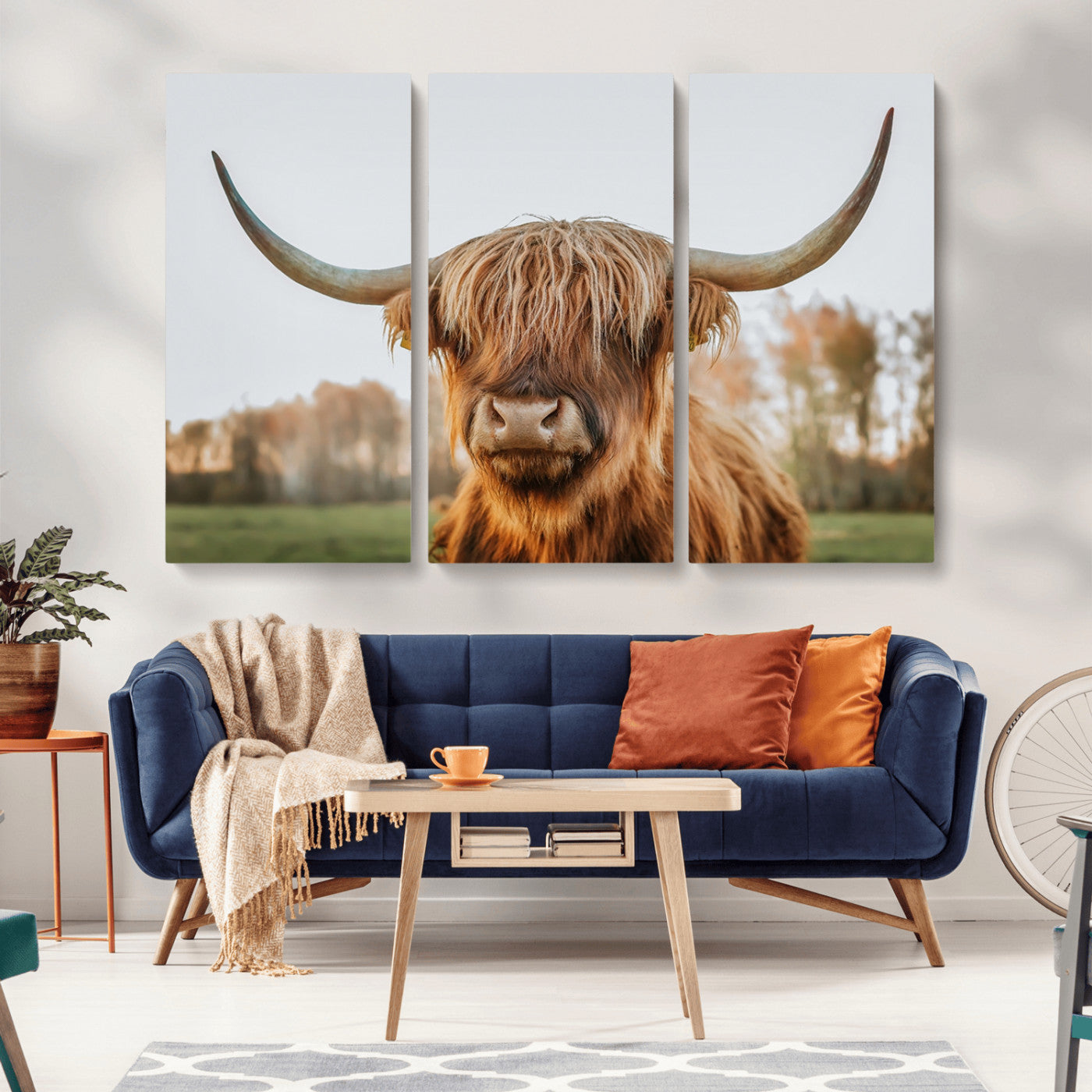 64824-MGV-CV-36X24-Highland Cow Wall Art – Rustic Scottish Bull Canvas Print, Farmhouse Animal Decor for Living Room, Bedroom, Office or Cabin