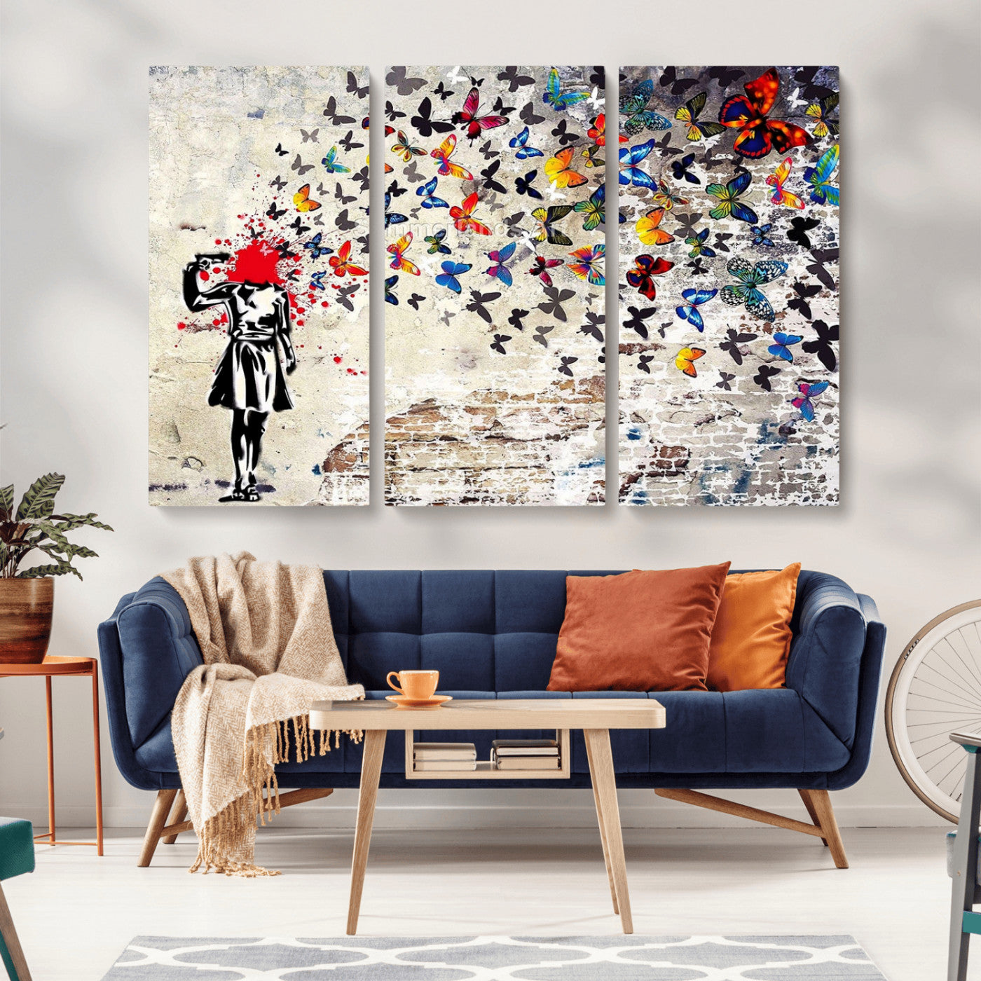 88654-MGV-CV-36X24-Butterfly Explosion Graffiti Wall Art – Street Art Canvas Print, Colorful Butterfly Spray Mural, Modern Abstract Urban Wall Decor