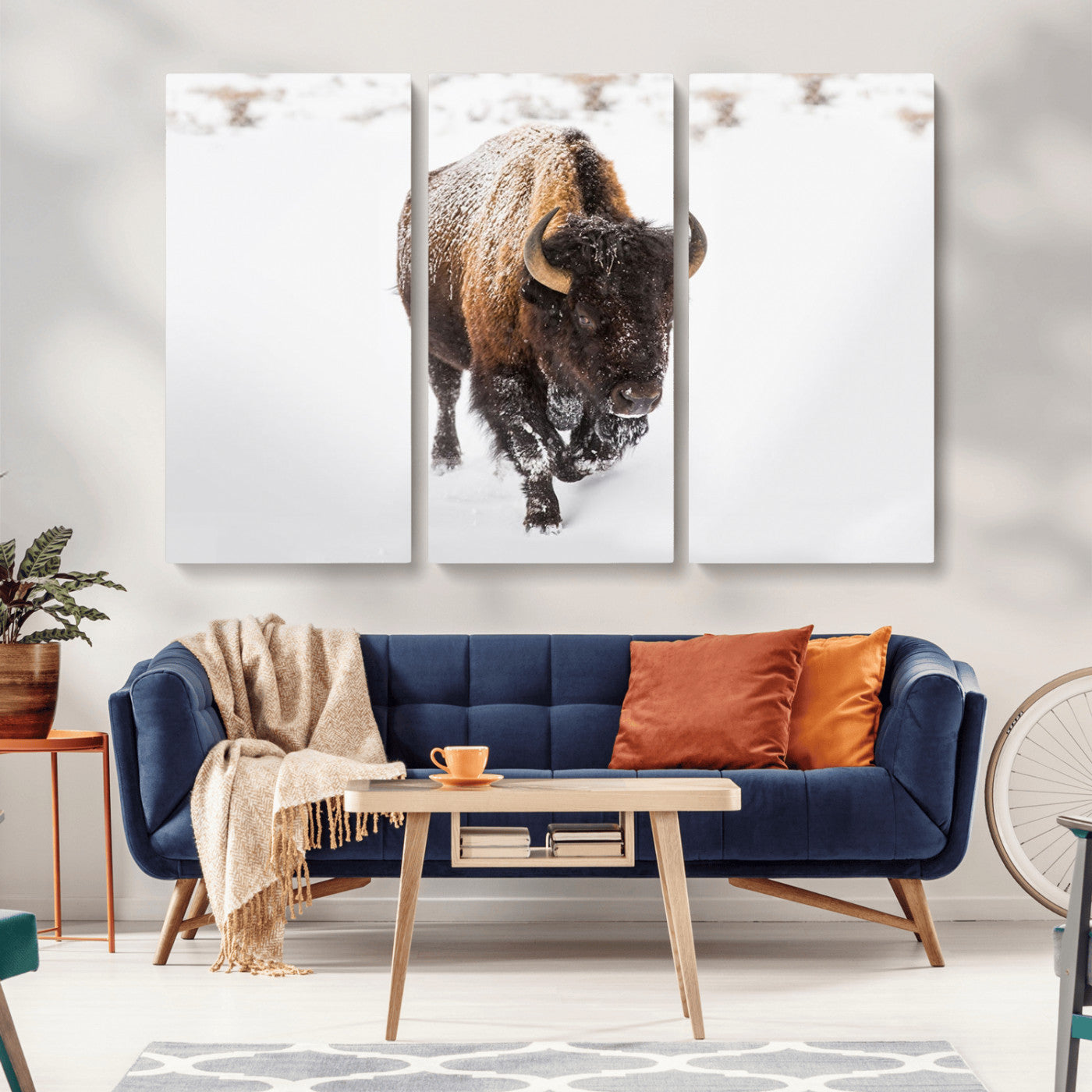 19889-MGV-CV-36X24-Snow Bison Wall Art – Majestic Buffalo Winter Landscape Canvas Print, Rustic Wildlife Photography Decor for Cabin, Lodge, Living