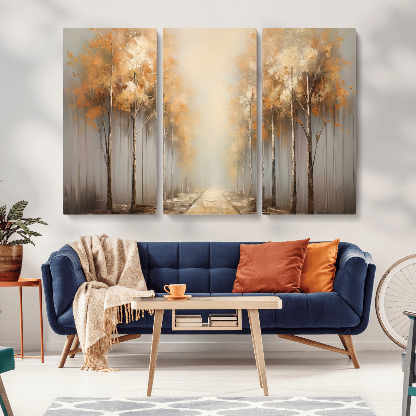 95004-MGV-CV-36X24-Autumn Forest Path Wall Art – Hand Painted Canvas Print with Golden Trees, Modern Nature Landscape Decor for Living Room, Bedroom