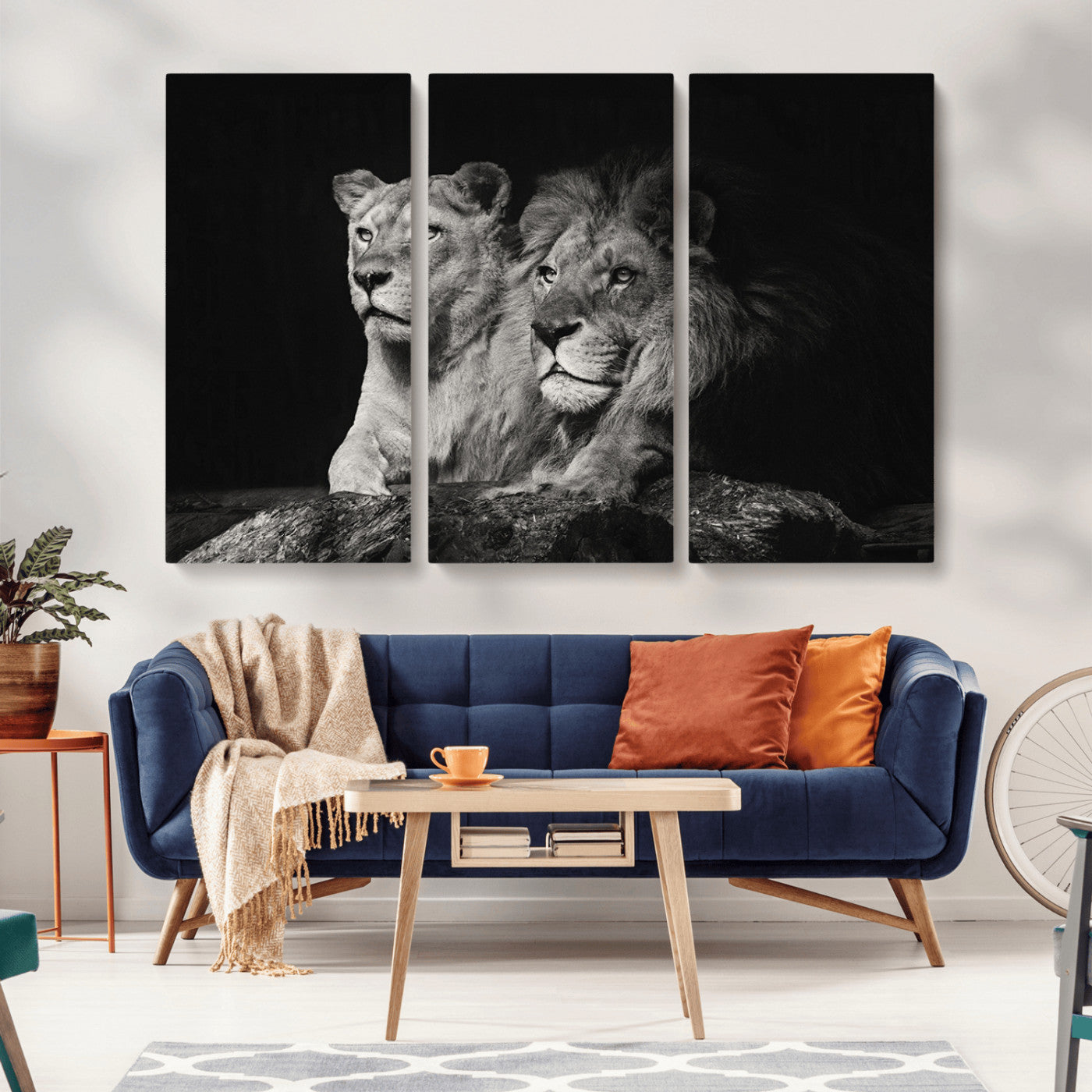 80013-MGV-CV-36X24-Lion and Lioness Wall Art – Black and White Wildlife Photography Canvas Print, African Safari Animal Decor for Office, Bedroom, or