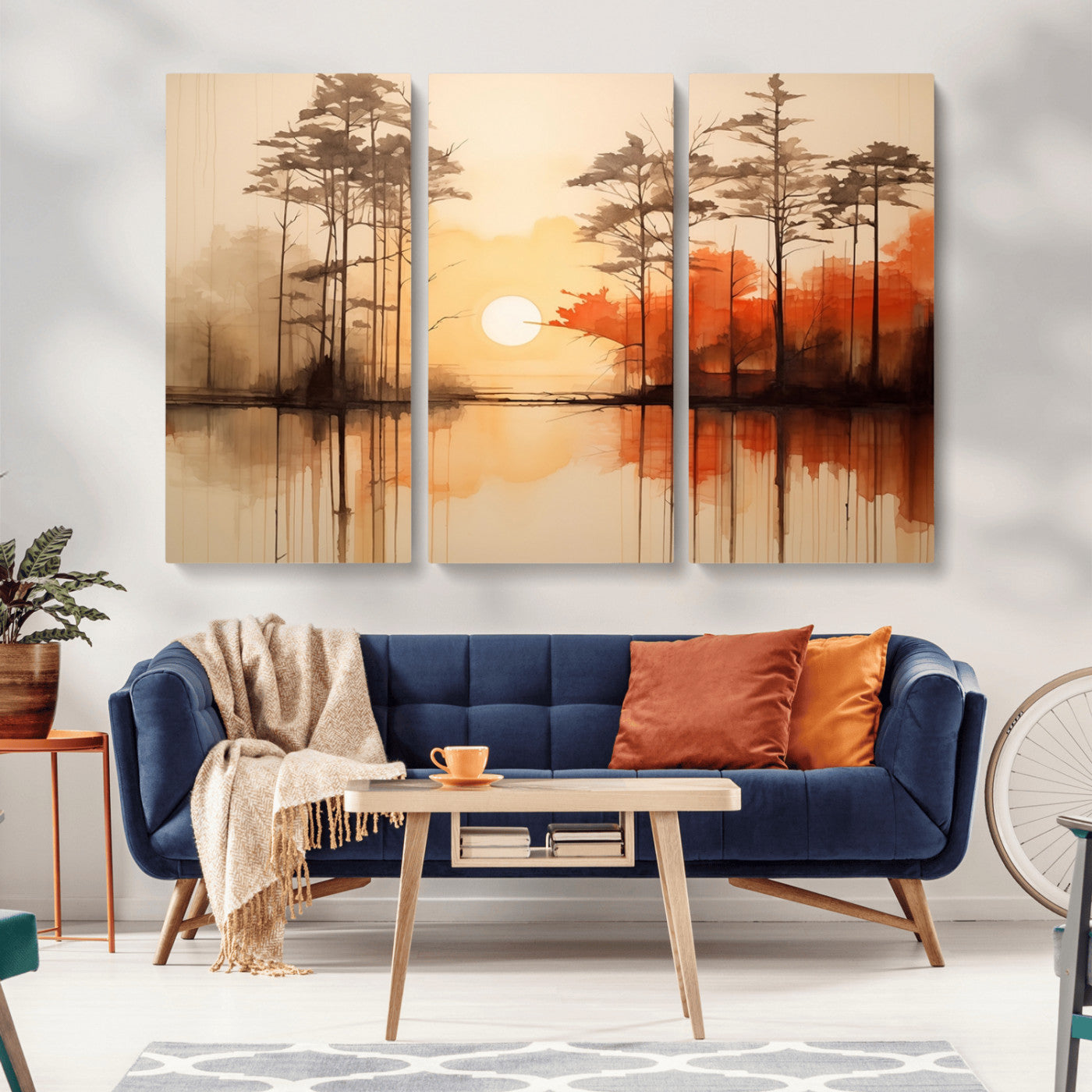 51083-MGV-CV-36X24-Sunset Lake Forest Wall Art – Serene Trees and Orange Sky Reflection Canvas Print, Tranquil Nature Decor for Living Room, Office