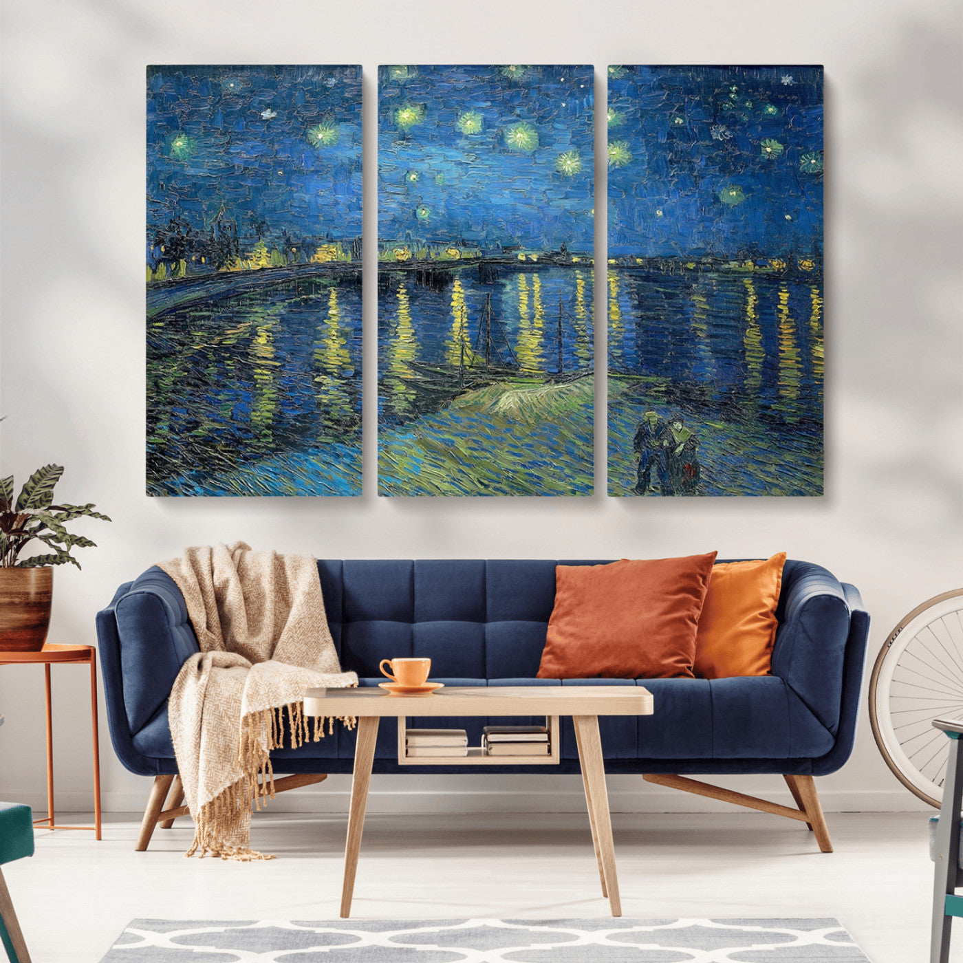 94605-MGV-CV-36X24-Starry Night Over the Rhone Wall Art – Vincent van Gogh Canvas Print, Famous Impressionist Painting for Living Room, Office