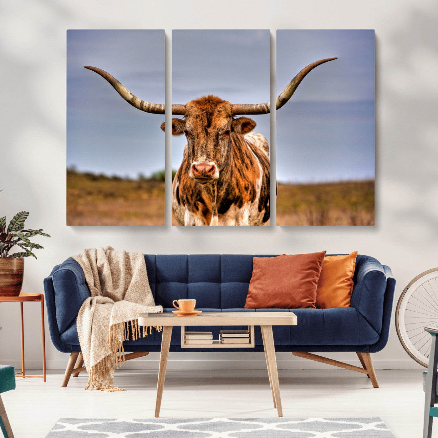18594-MGV-CV-36X24-Texas Longhorn Bull Wall Art – Rustic Western Cattle Canvas Print, Country Farmhouse Decor for Living Room, Office or Cabin