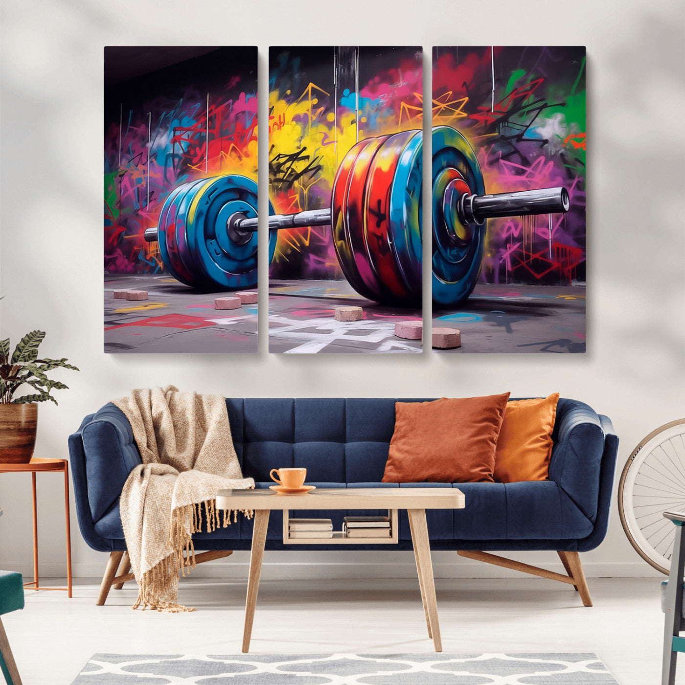 13549-MGV-CV-36X24-Graffiti Gym Wall Art Canvas Print, Framed Graffiti Barbell Art Picture Print, Weightlifting Perfect Fitness Studio Decor Artwork