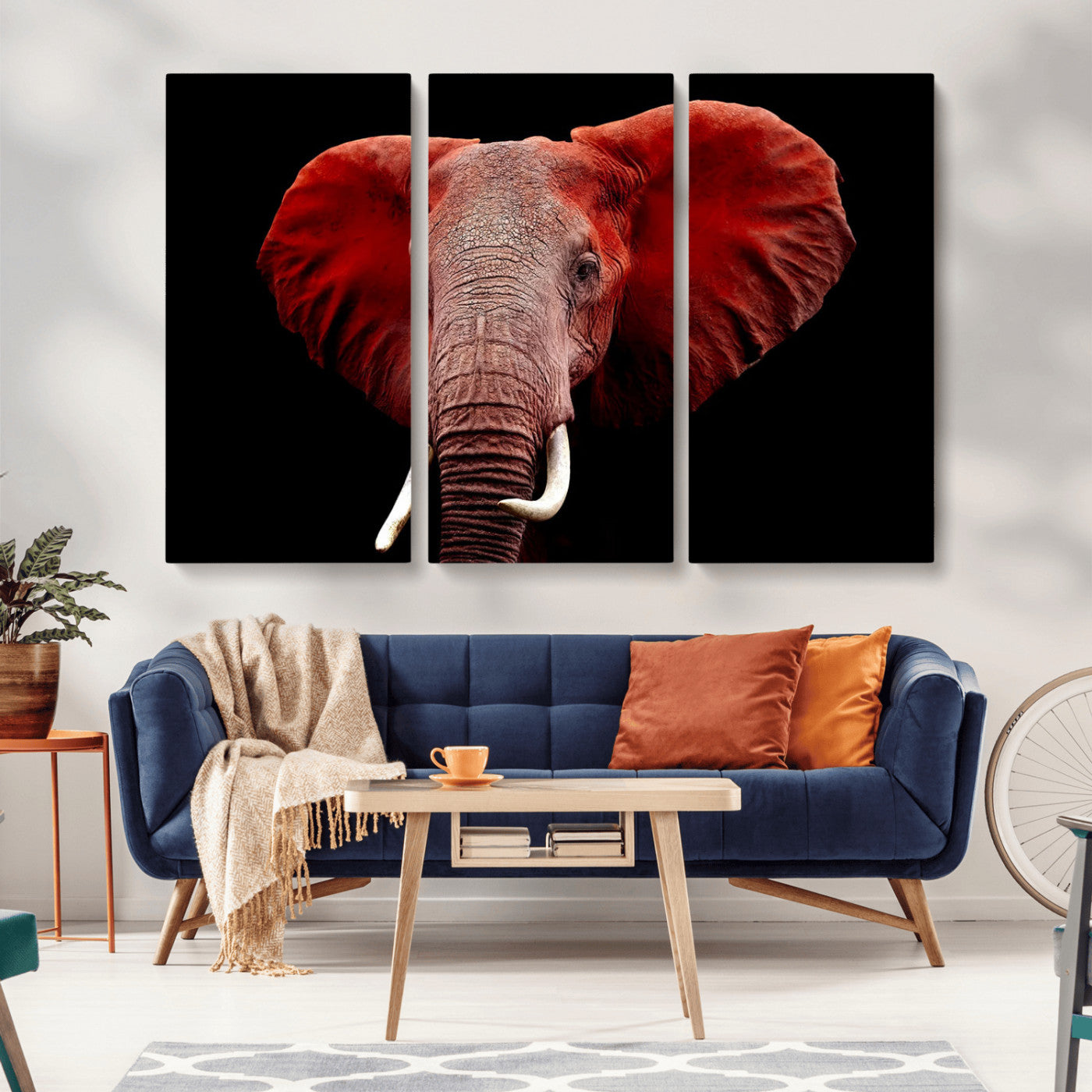 14788-MGV-CV-36X24-Red Elephant Wall Art – Bold Wildlife Canvas Print, African Safari Animal Decor for Living Room, Bedroom or Office
