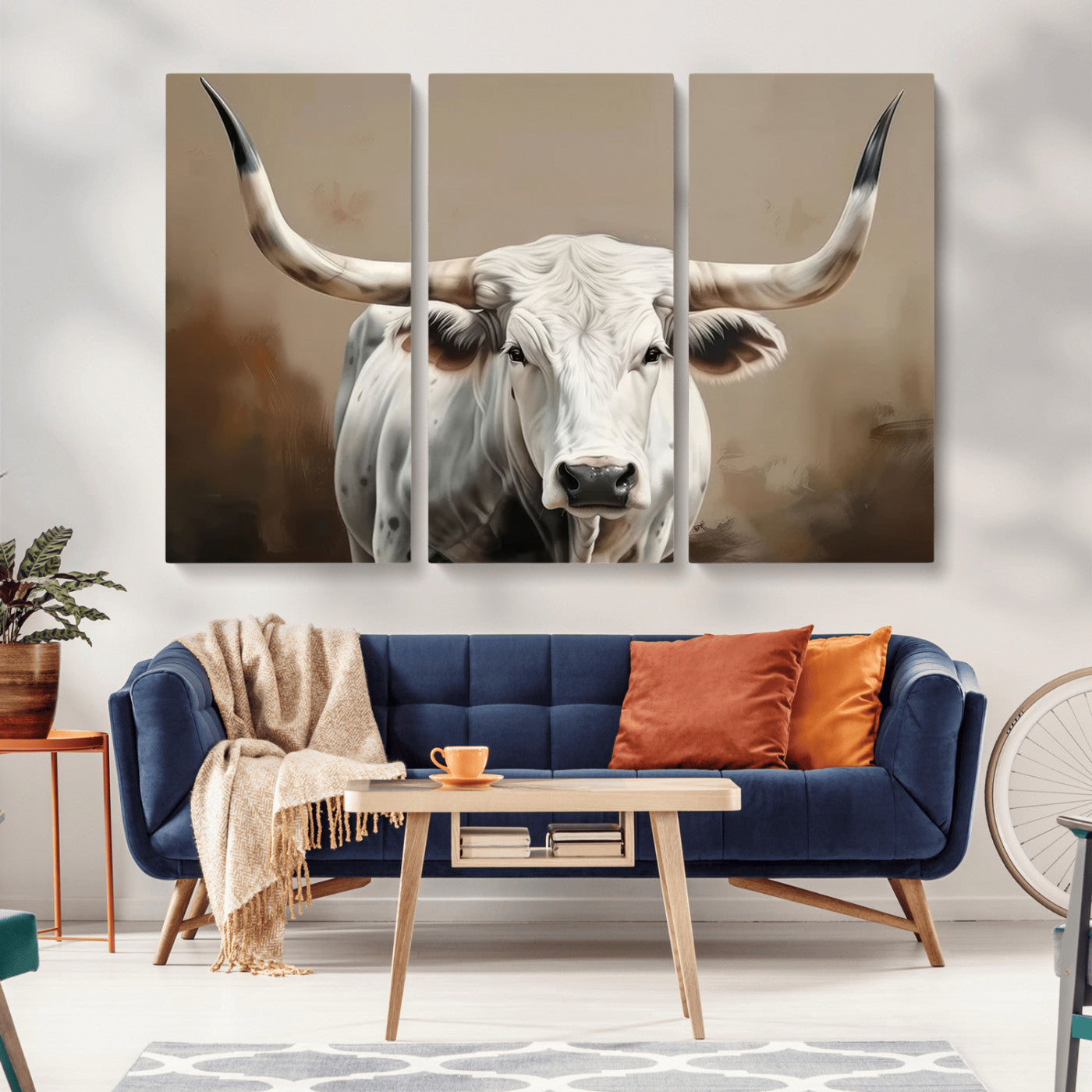 61423-MGV-CV-36X24-Longhorn Bull Wall Art – Rustic Western Texas Steer Canvas Print, Cowboy Farmhouse Decor for Living Room, Bedroom, Office or Ranch