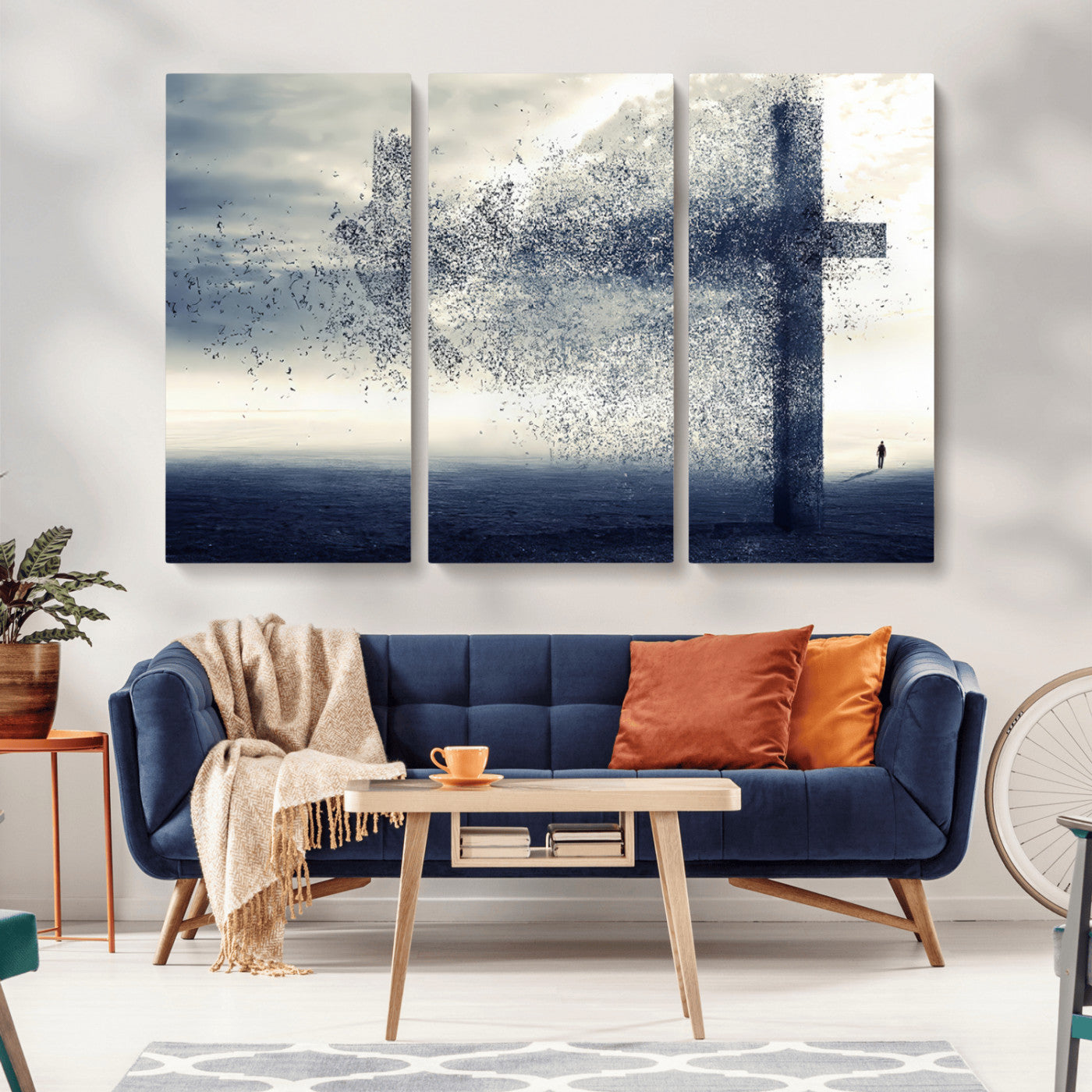 55718-MGV-CV-36X24-Surreal Cross Wall Art – Spiritual Faith Canvas Print, Abstract Christian Artwork with Modern Religious Symbol for Living Room,
