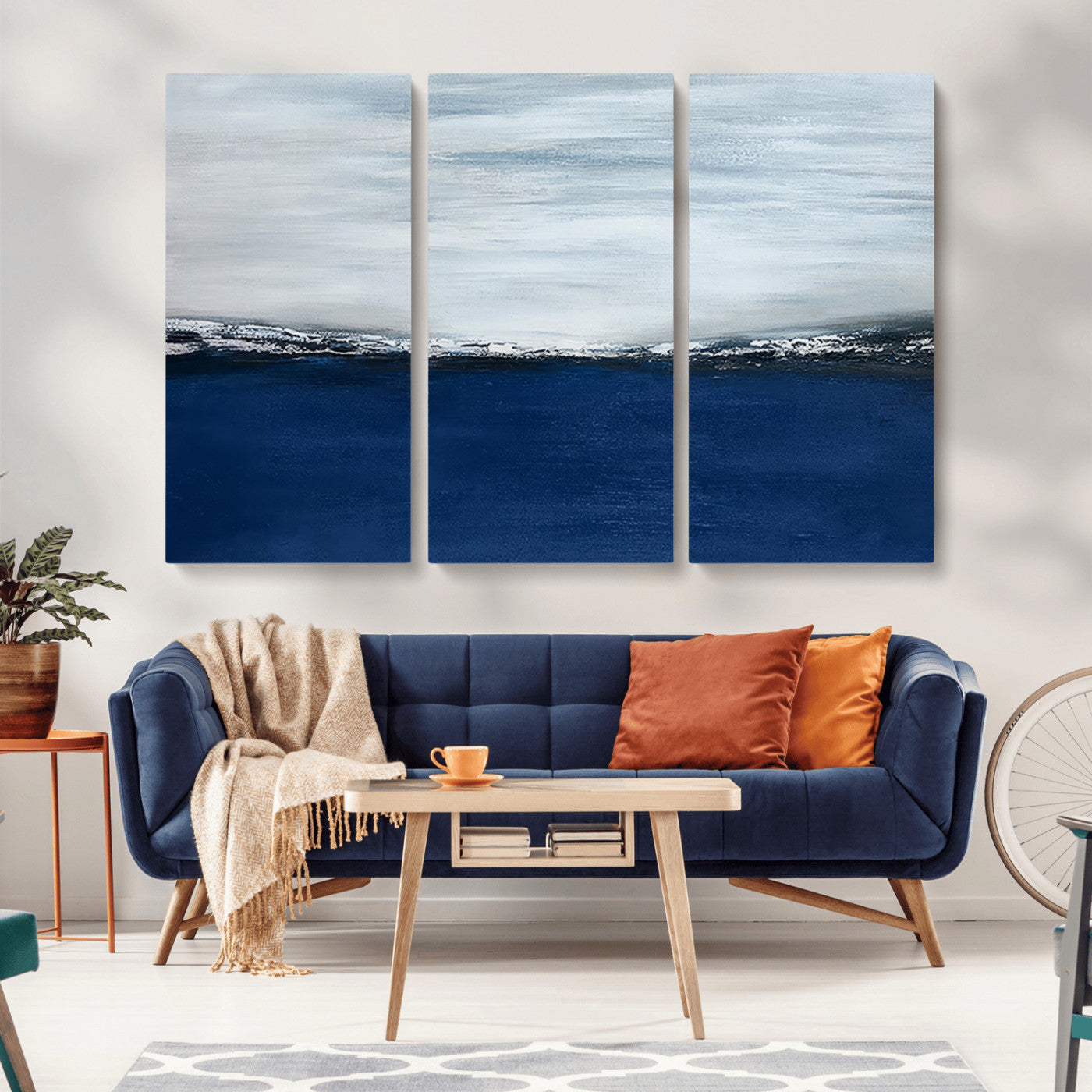 62197-MGV-CV-36X24-Abstract Ocean Wall Art – Minimalist Blue and White Canvas Print, Modern Coastal Seascape Painting for Bedroom, Living Room or