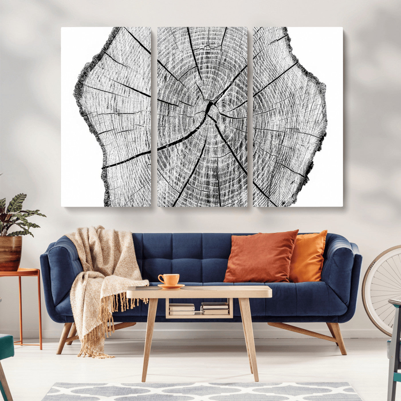 98709-MGV-CV-36X24-Tree Ring Wall Art – Black and White Canvas Print Rustic Wood Cross Section, Minimal Nature Inspired Decor for Living Room,