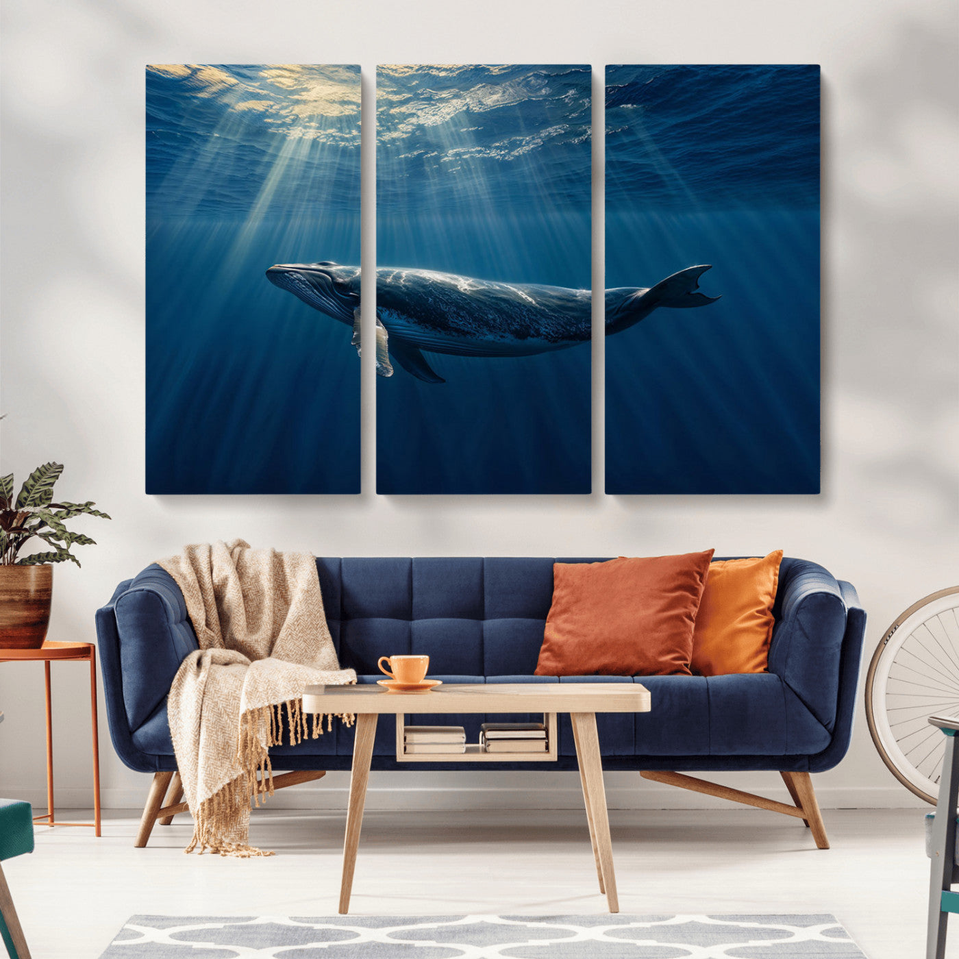 18052-MGV-CV-36X24-Whale Wall Art – Majestic Ocean Canvas Print Marine Life Underwater Sunlight Scene, Nautical Coastal Decor for Living Room,