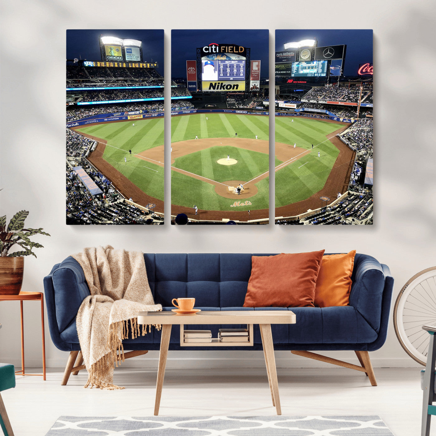 87666-MGV-CV-36X24-City Field Stadium Wall Art Canvas Print, Framed New York Stadium Art Picture Print, Citi Field Stadium Perfect Sport Room Decor
